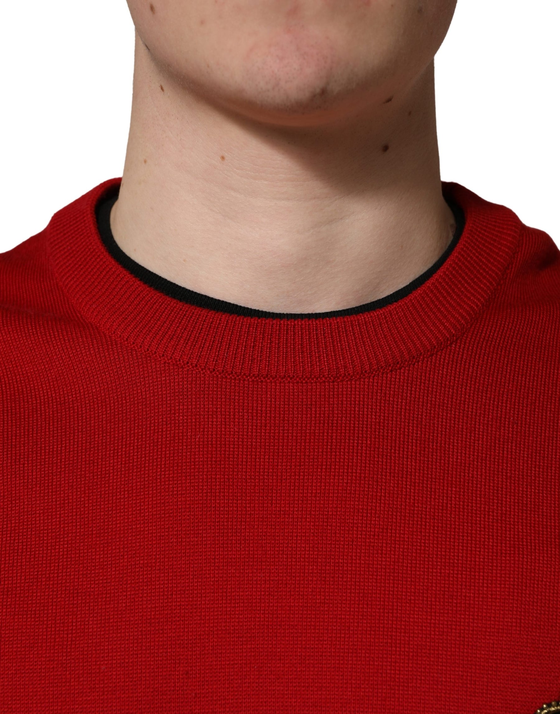 Dolce & Gabbana Red Wool DG Crest Crew Neck Pullover Sweater | Regal Royce