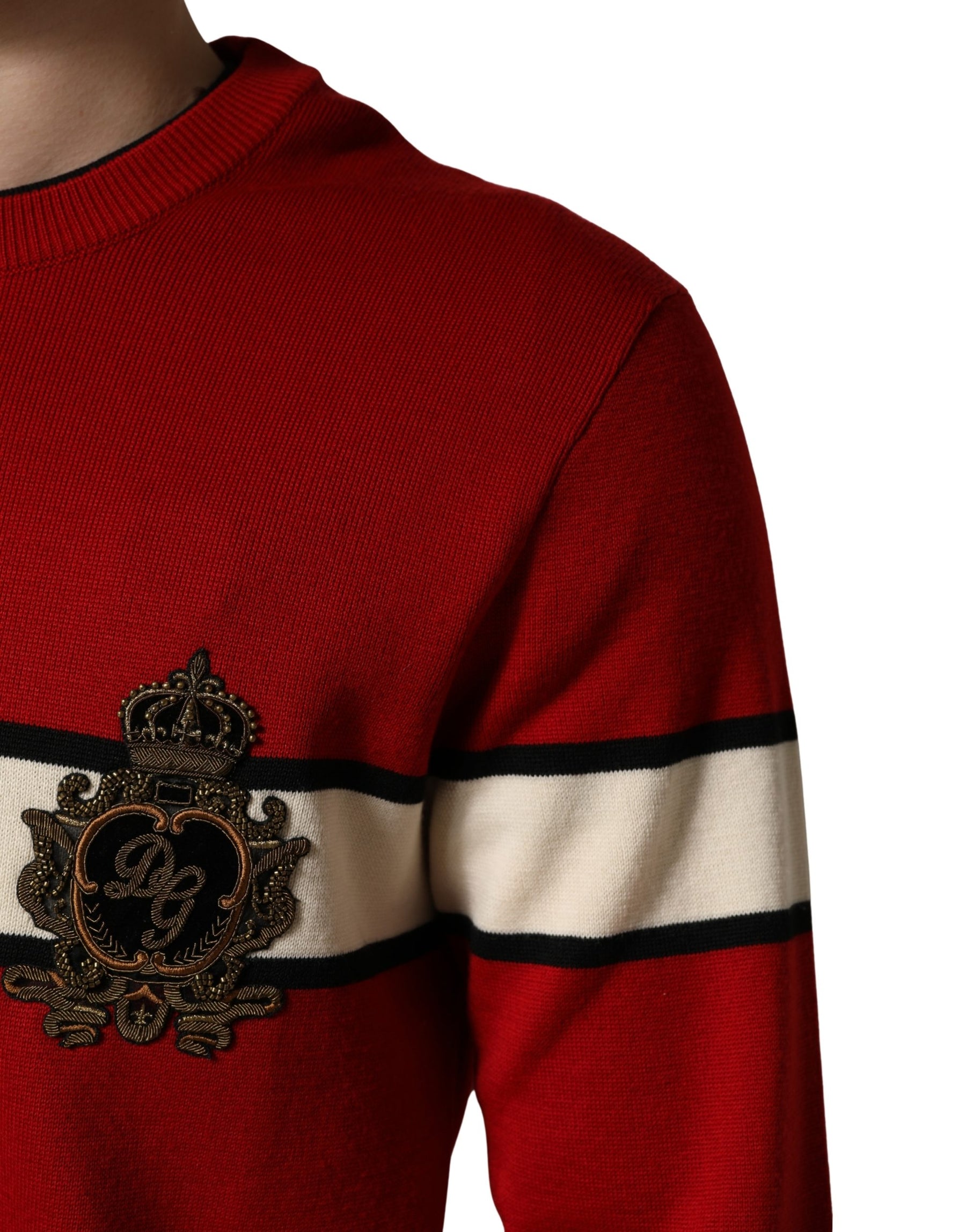 Dolce & Gabbana Red Wool DG Crest Crew Neck Pullover Sweater | Regal Royce
