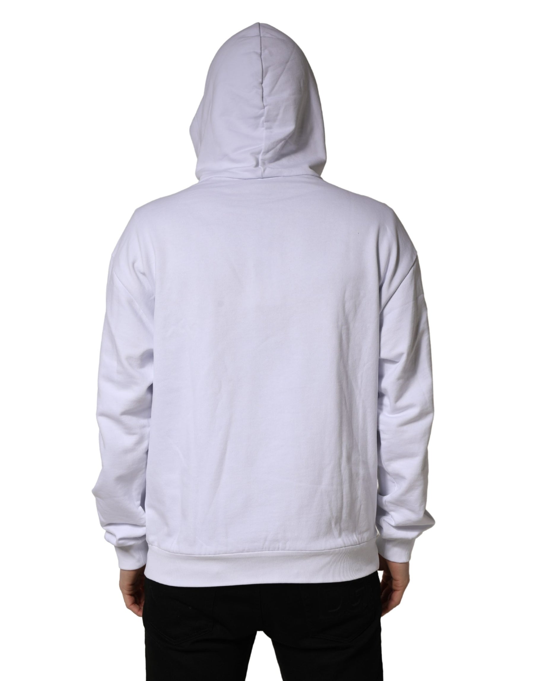 Dolce & Gabbana White Logo Print Cotton Hooded Sweatshirt Sweater | Regal Royce