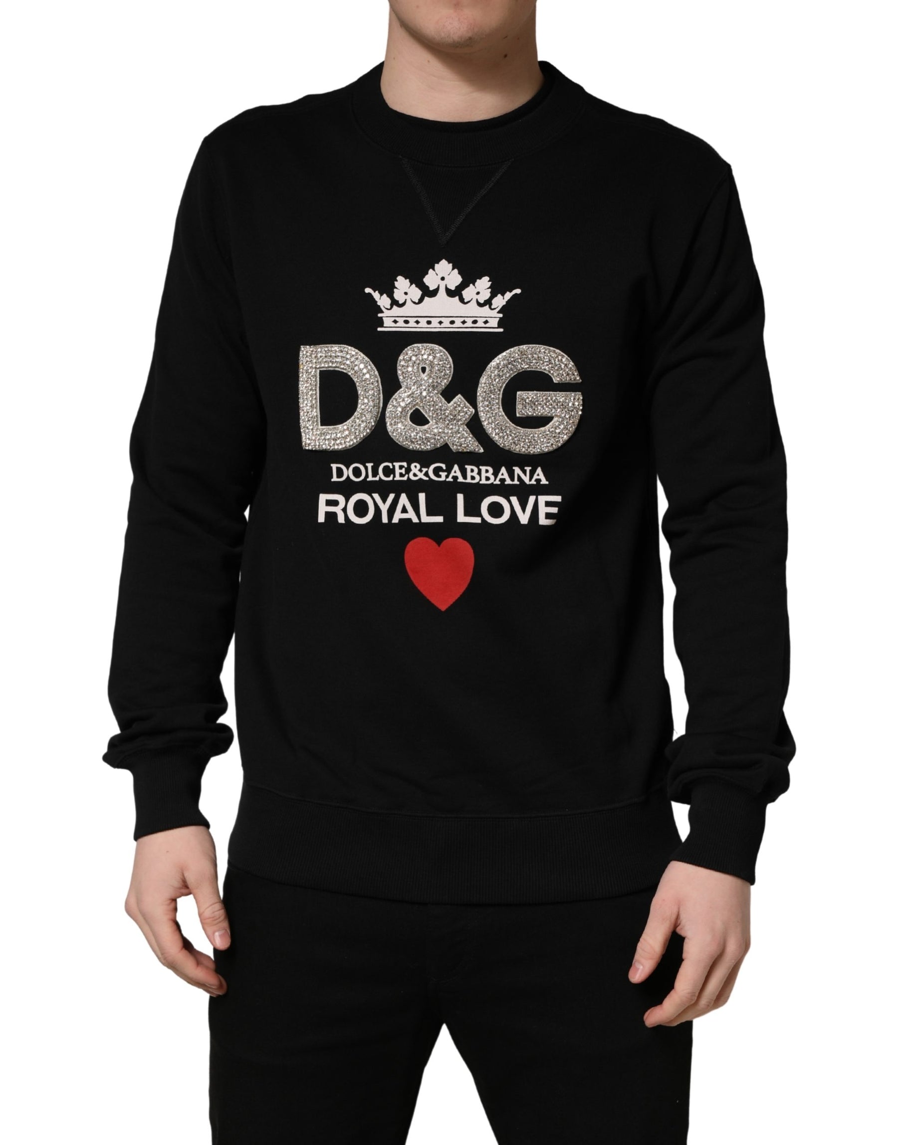 Dolce & Gabbana Black Embellished Cotton Sweatshirt Sweater | Regal Royce