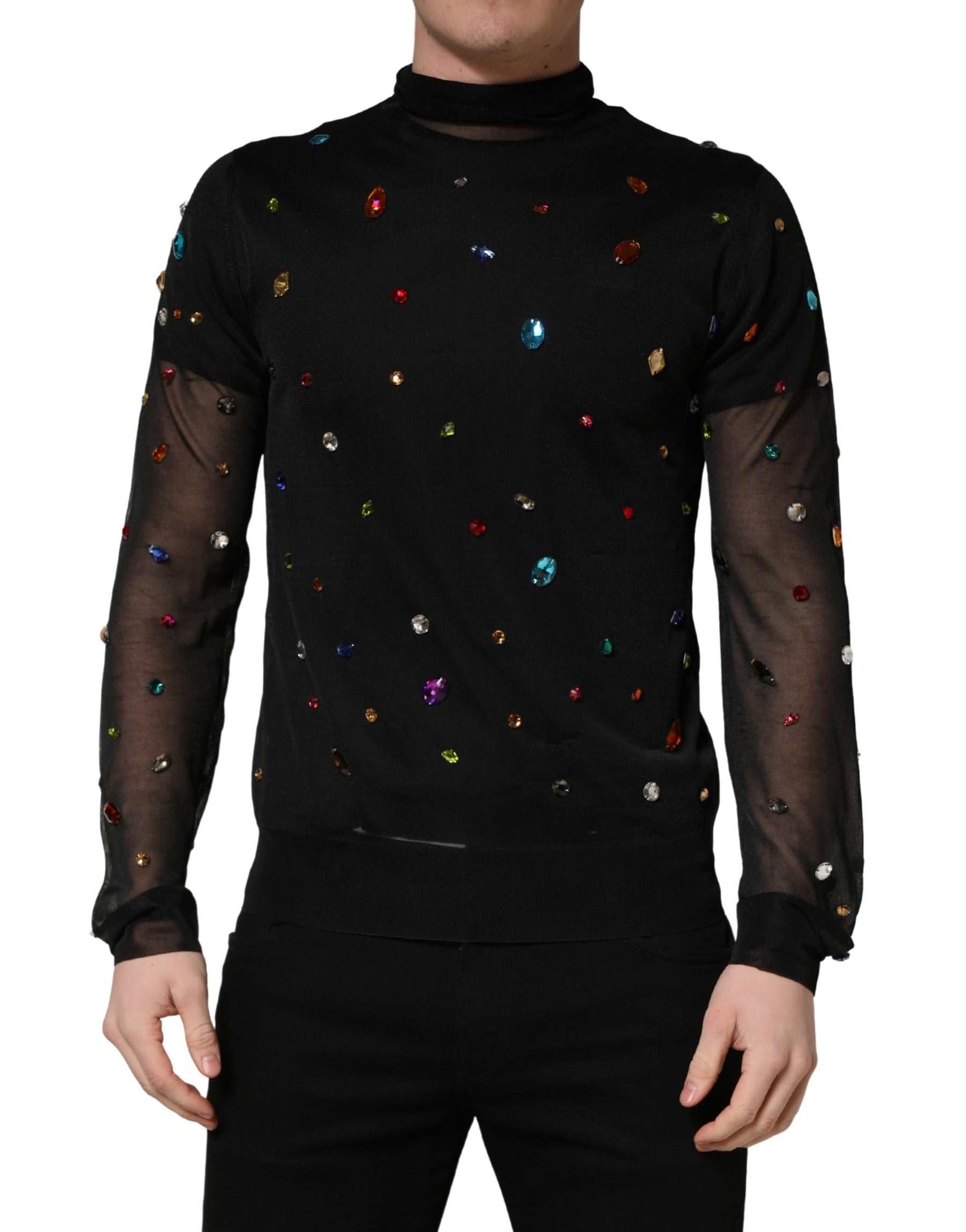 Dolce & Gabbana Black Crystal Embellished TurtleNeck Sweater | Regal Royce