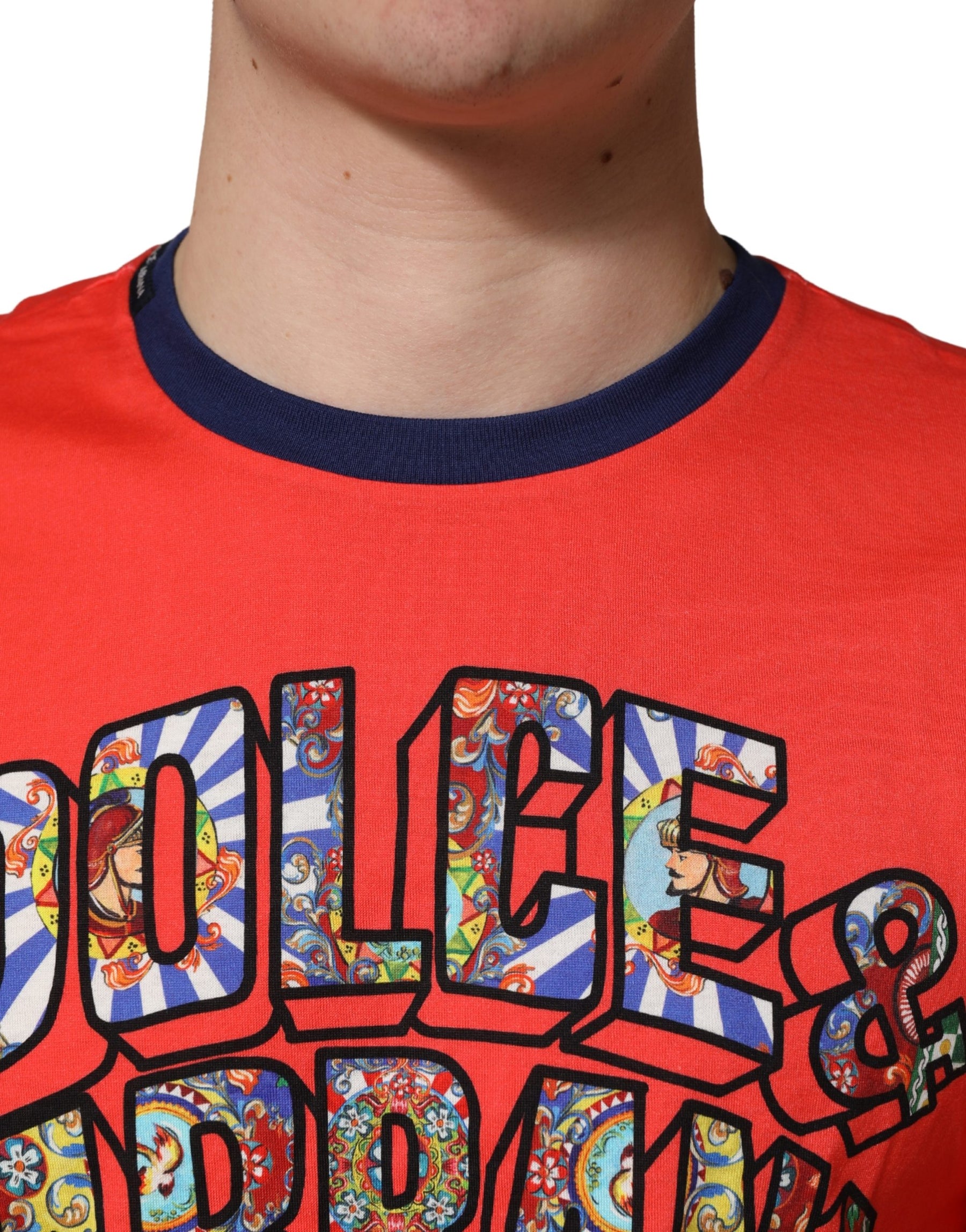 Dolce & Gabbana Orange Logo Print Cotton Crew Neck T-shirt | Regal Royce