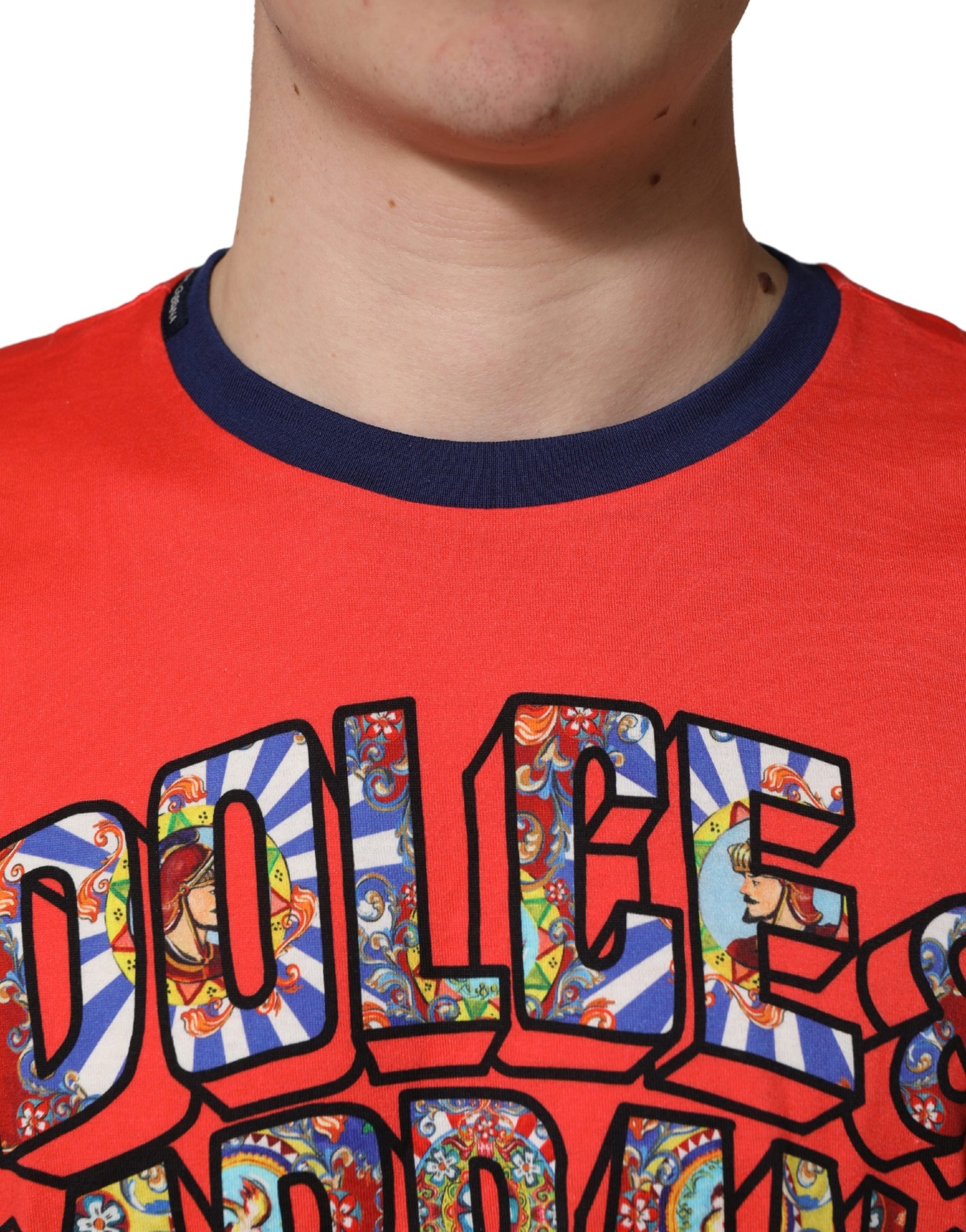 Dolce & Gabbana Orange Logo Print Cotton Crew Neck T-shirt | Regal Royce