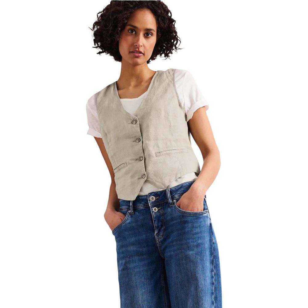 Street One Beige Linen Waistcoat | Regal Royce