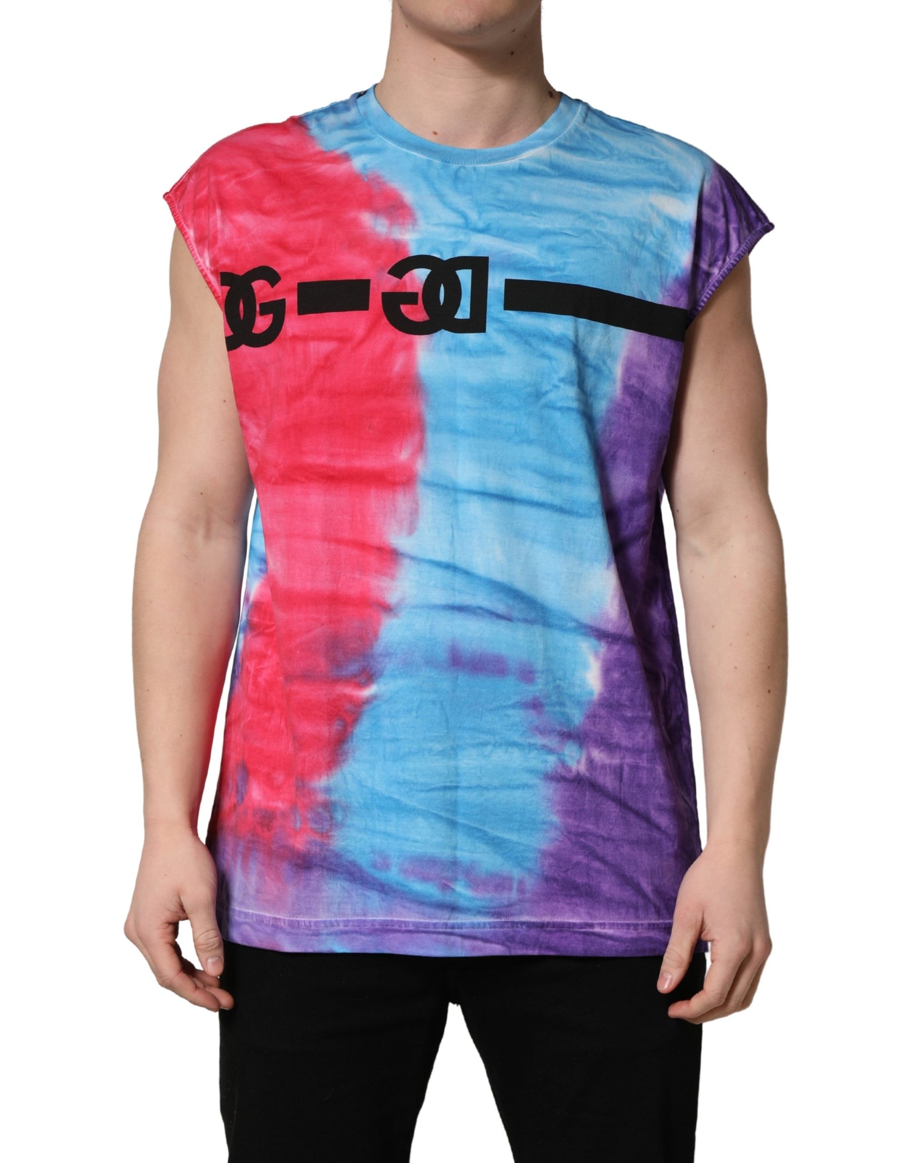 Dolce & Gabbana Multicolor Tie Dye Cotton Sleeveless T-shirt | Regal Royce