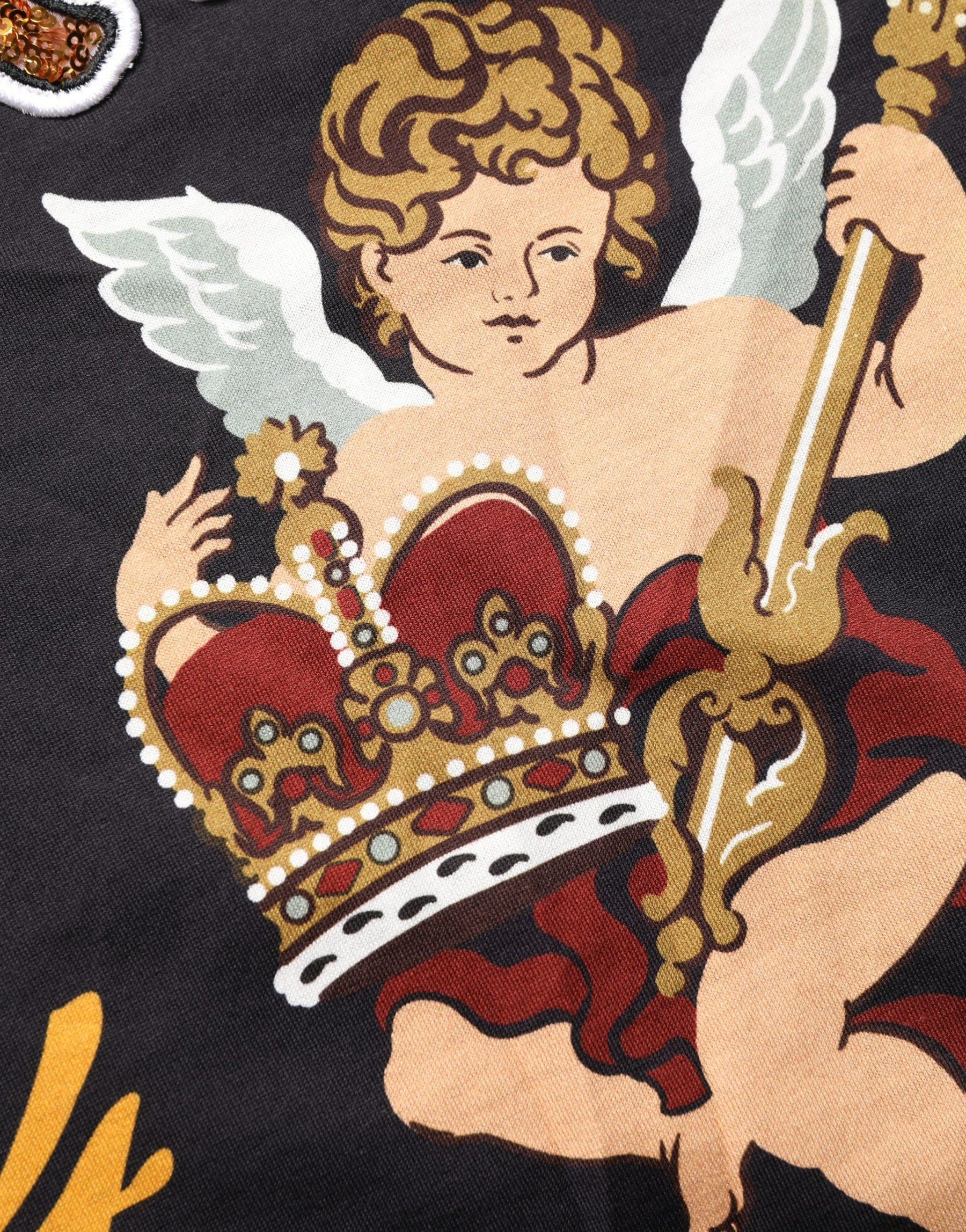 Dolce & Gabbana Black Angel Print Cotton Crew Neck T-shirt | Regal Royce