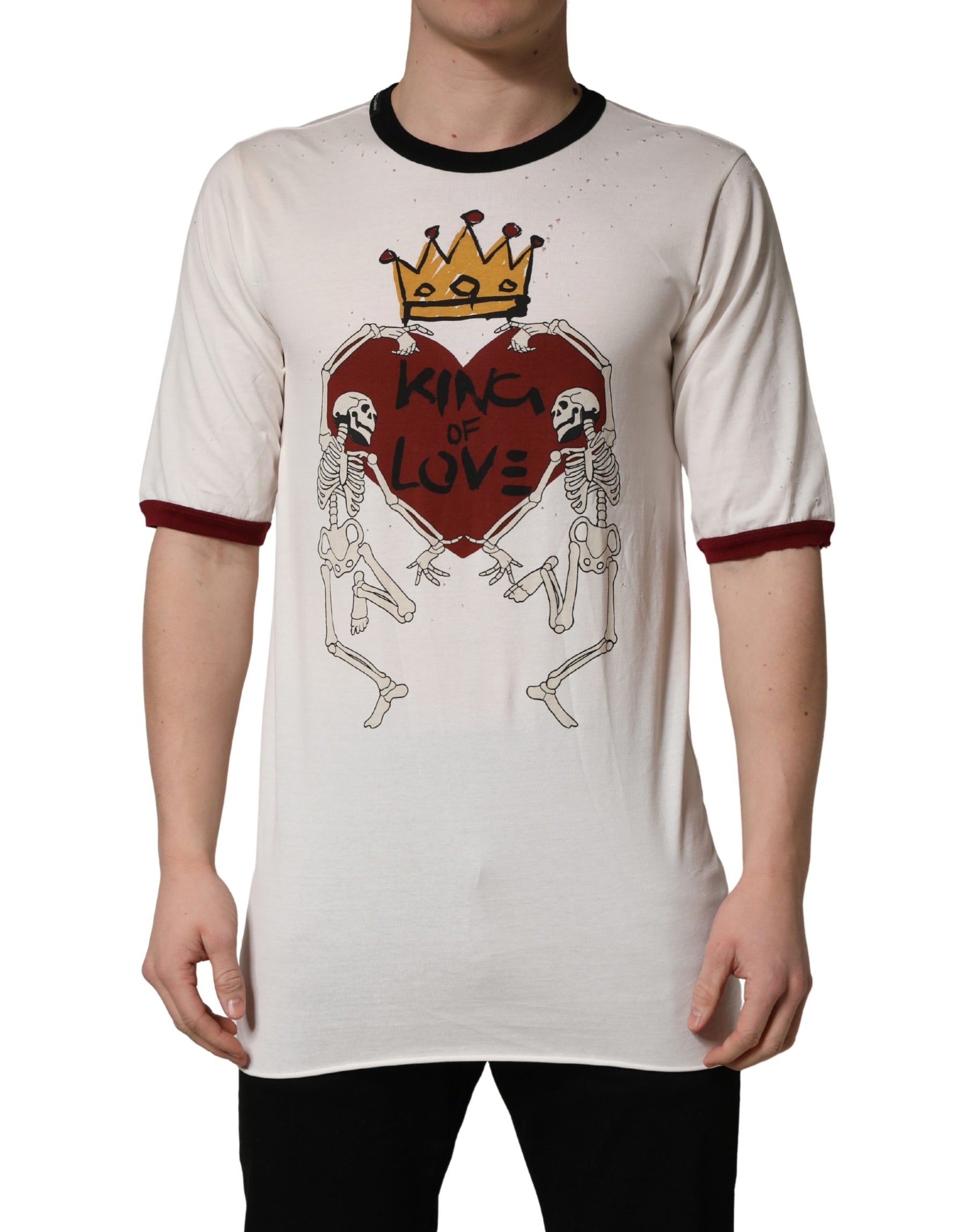 Dolce & Gabbana White King Of Love Print Cotton Men Jersey T-shirt | Regal Royce
