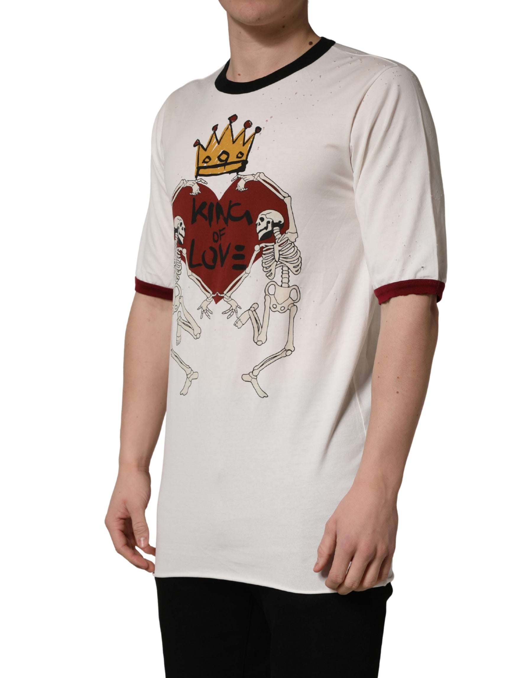 Dolce & Gabbana White King Of Love Print Cotton Men Jersey T-shirt | Regal Royce