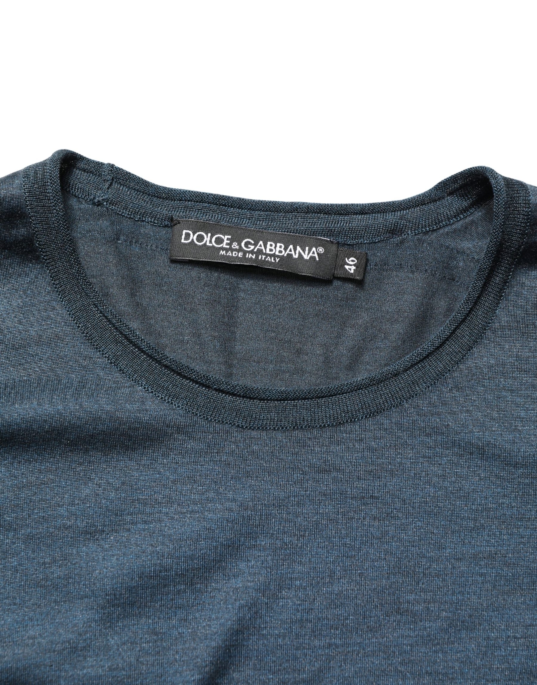 Dolce & Gabbana Dark Blue Silk Crew Neck Short Sleeve T-shirt | Regal Royce