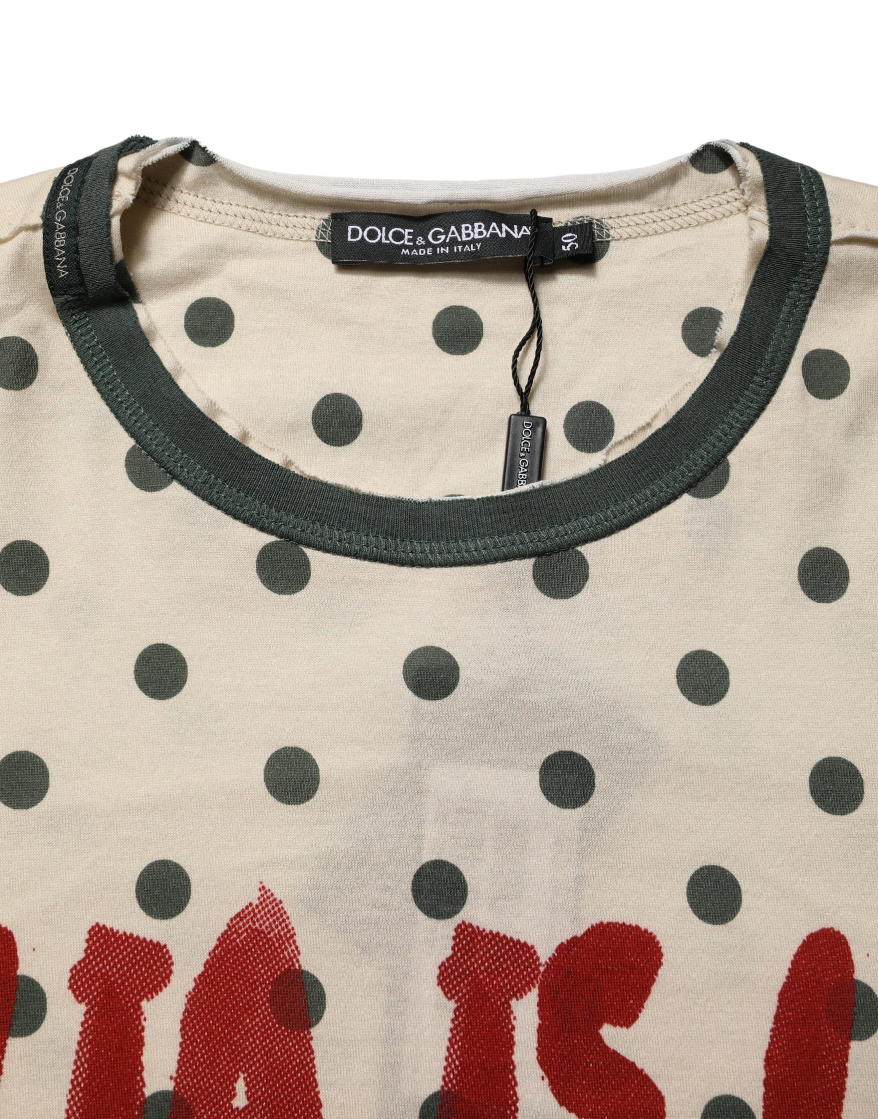 Dolce & Gabbana Beige Cotton Polka Dot Graphic Tee T-shirt | Regal Royce