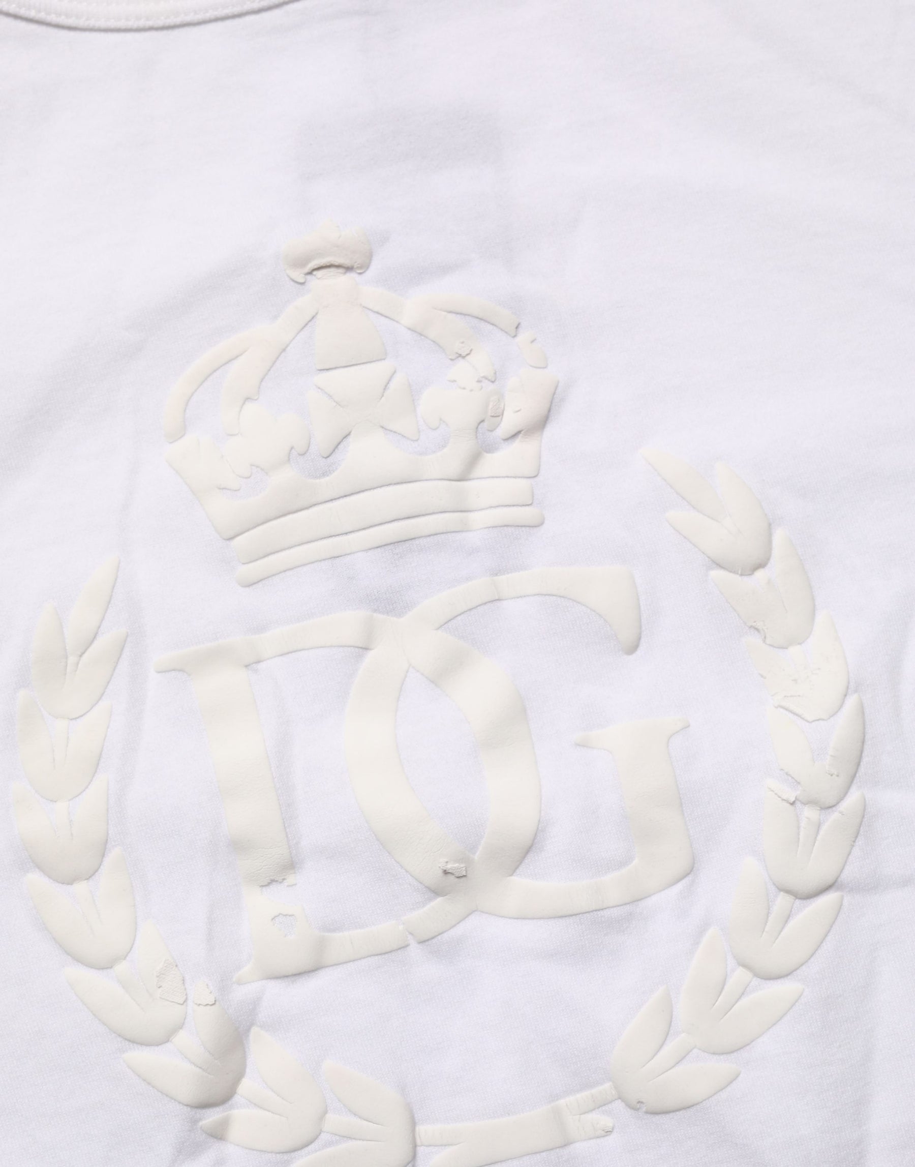 Dolce & Gabbana White Cotton DG Crown Embossed Men T-shirt | Regal Royce