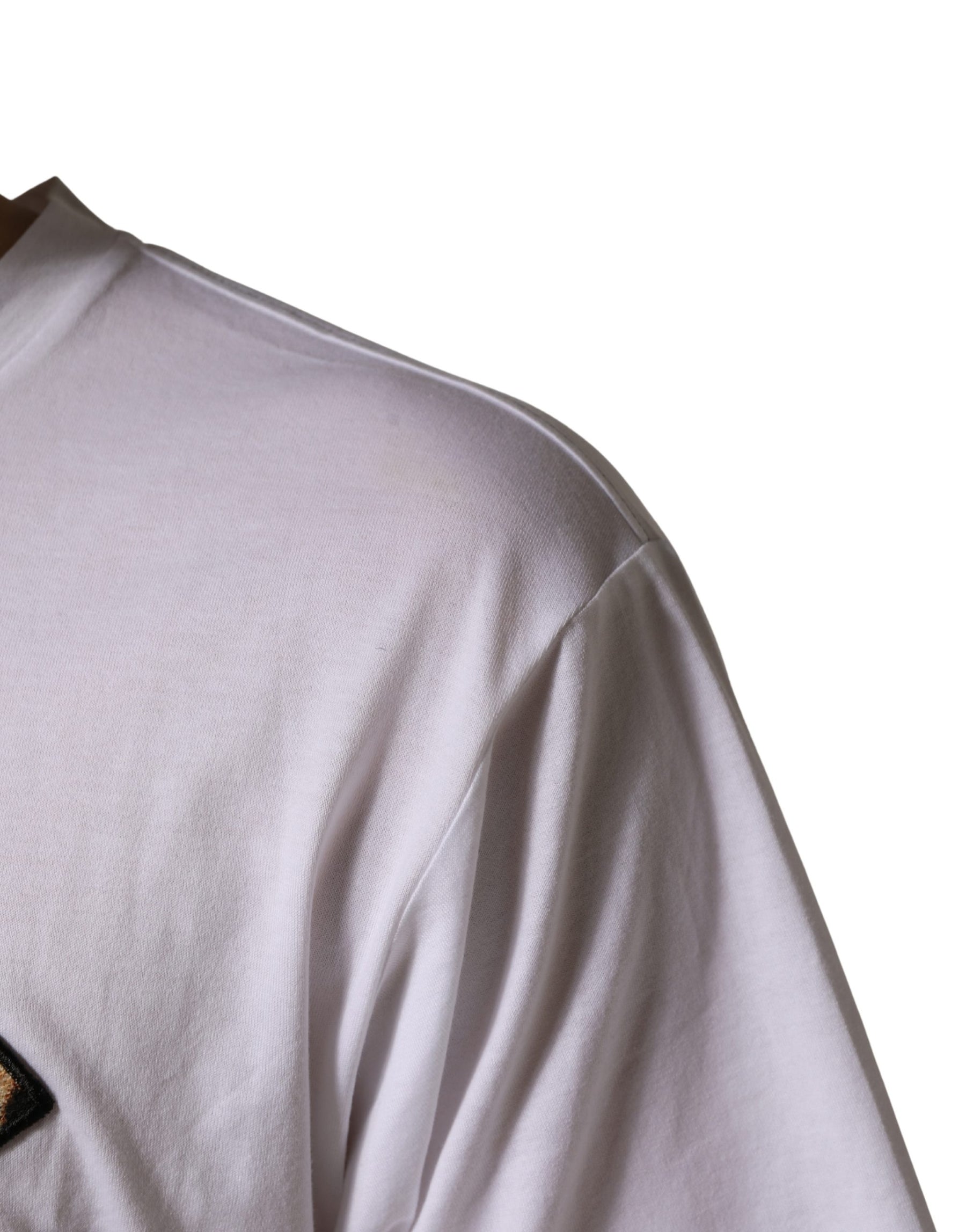 Dolce & Gabbana White Leopard Print DG Logo MenCotton T-shirt | Regal Royce