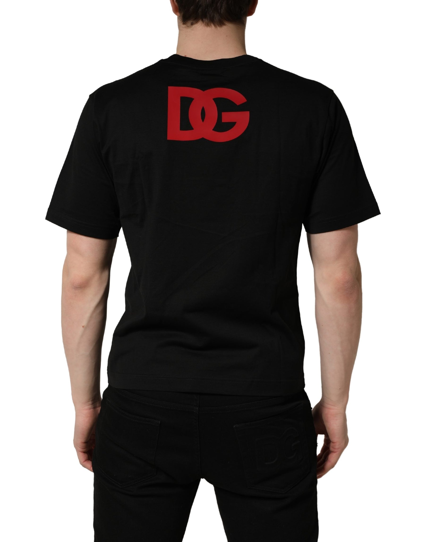 Dolce & Gabbana Black Cotton Jersey Logo Patch Crew Neck T-shirt | Regal Royce