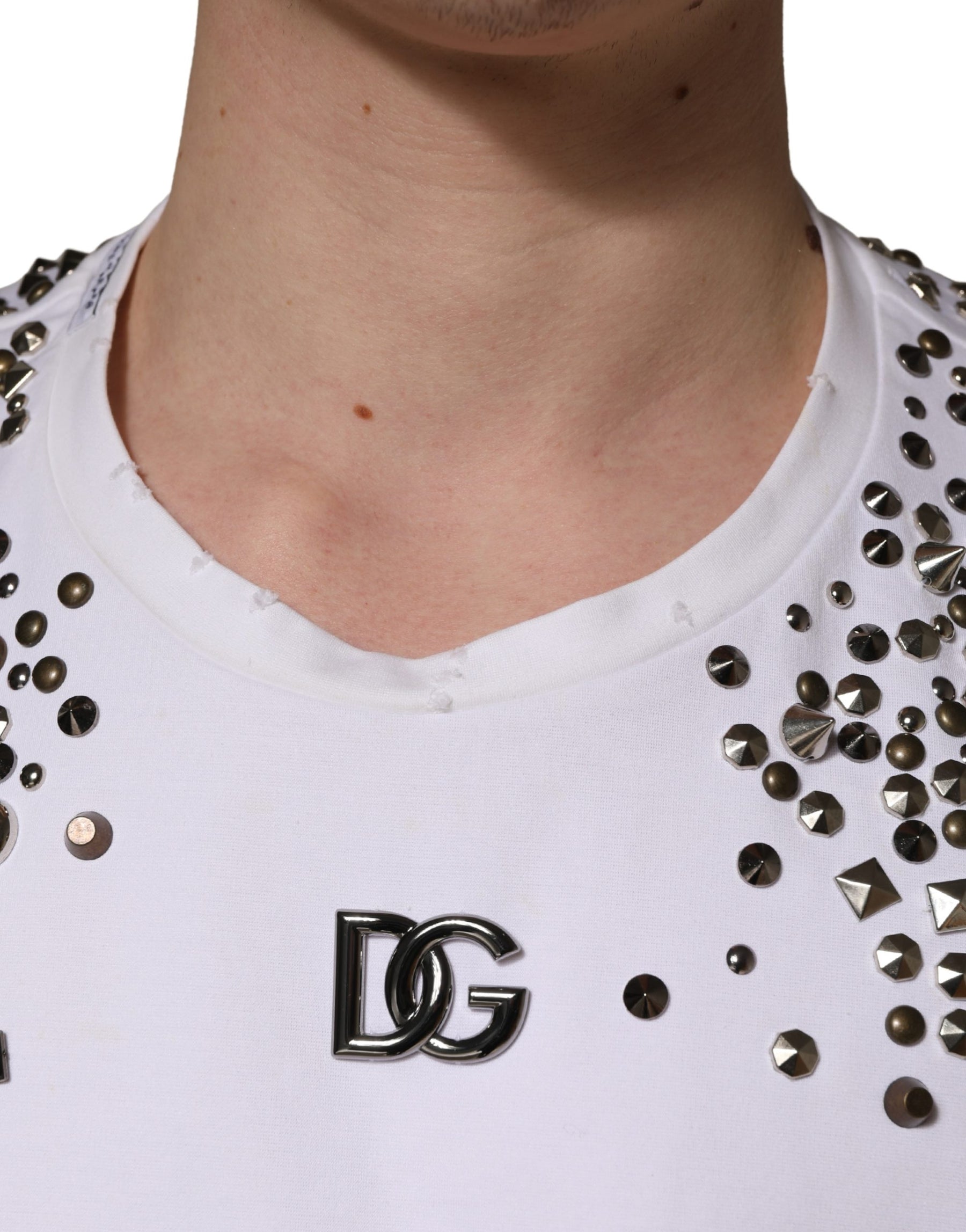 Dolce & Gabbana White Rhinestones Sleeveless Round Neck T-shirt | Regal Royce