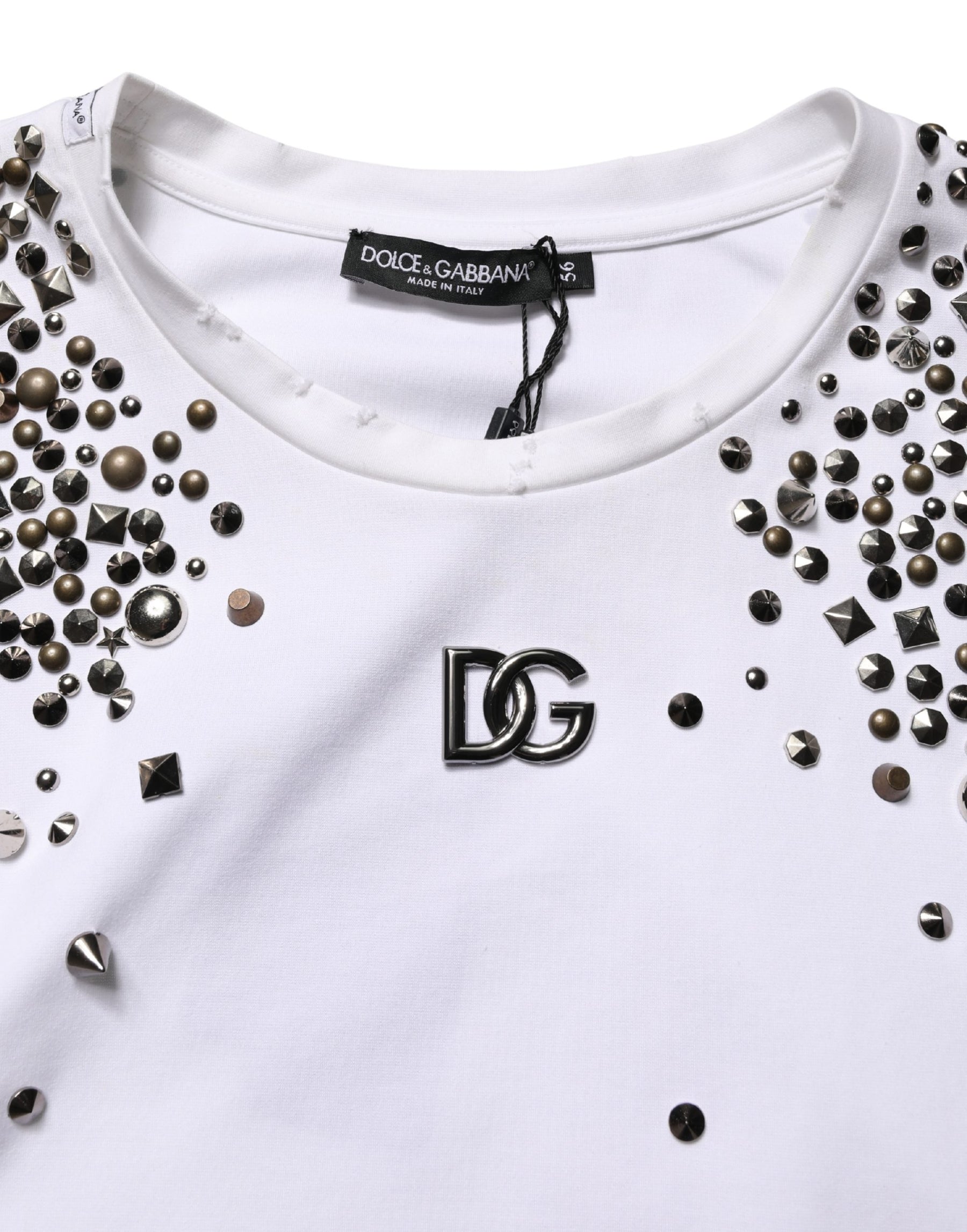 Dolce & Gabbana White Rhinestones Sleeveless Round Neck T-shirt | Regal Royce