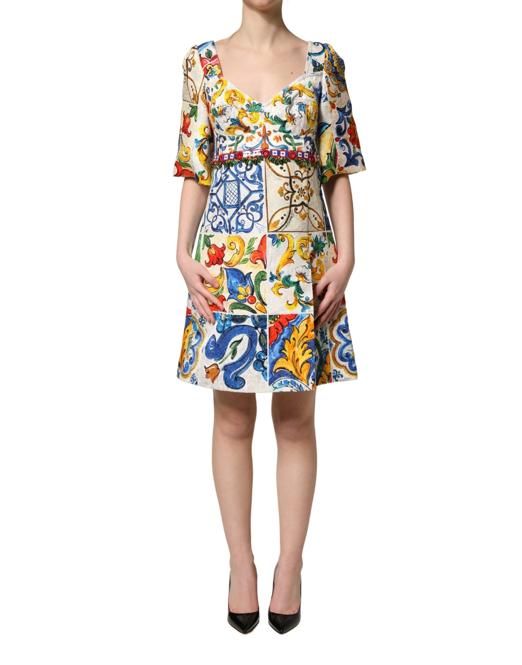 Dolce & Gabbana Multicolor Majolica Print Cotton Mini Dress | Regal Royce