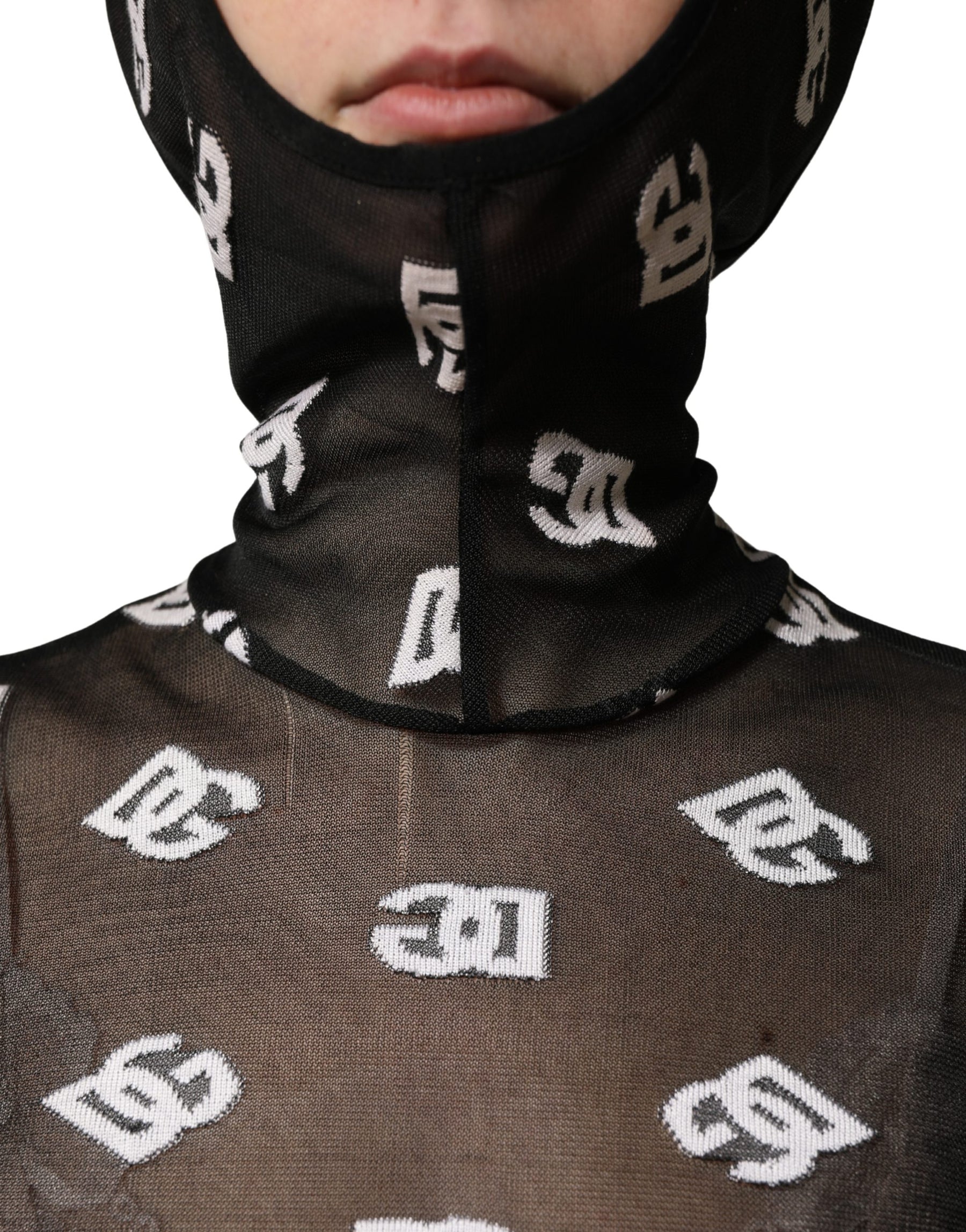 Dolce & Gabbana Black White Logo Print Hooded Jumpsuit Dress | Regal Royce
