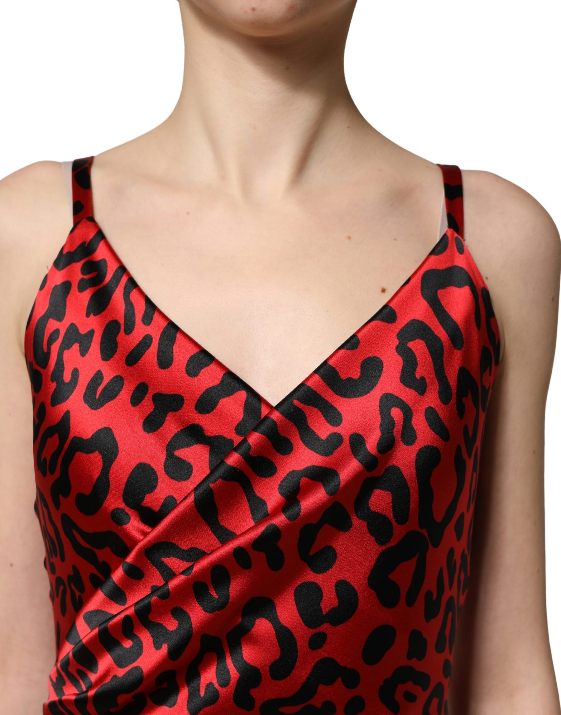 Dolce & Gabbana Red Leopard Print Silk Side Slit Maxi Dress | Regal Royce