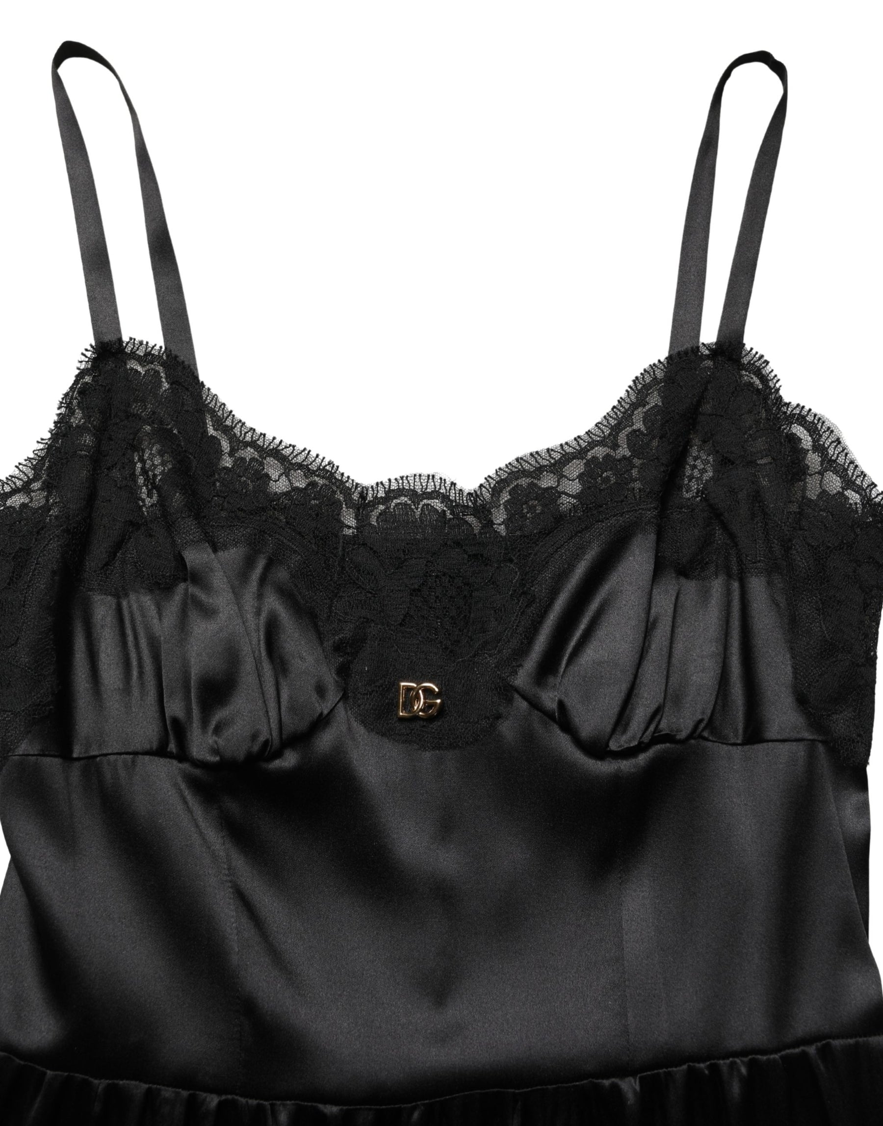 Dolce & Gabbana Black Silk Satin Lace Sleeveless Mini Dress | Regal Royce