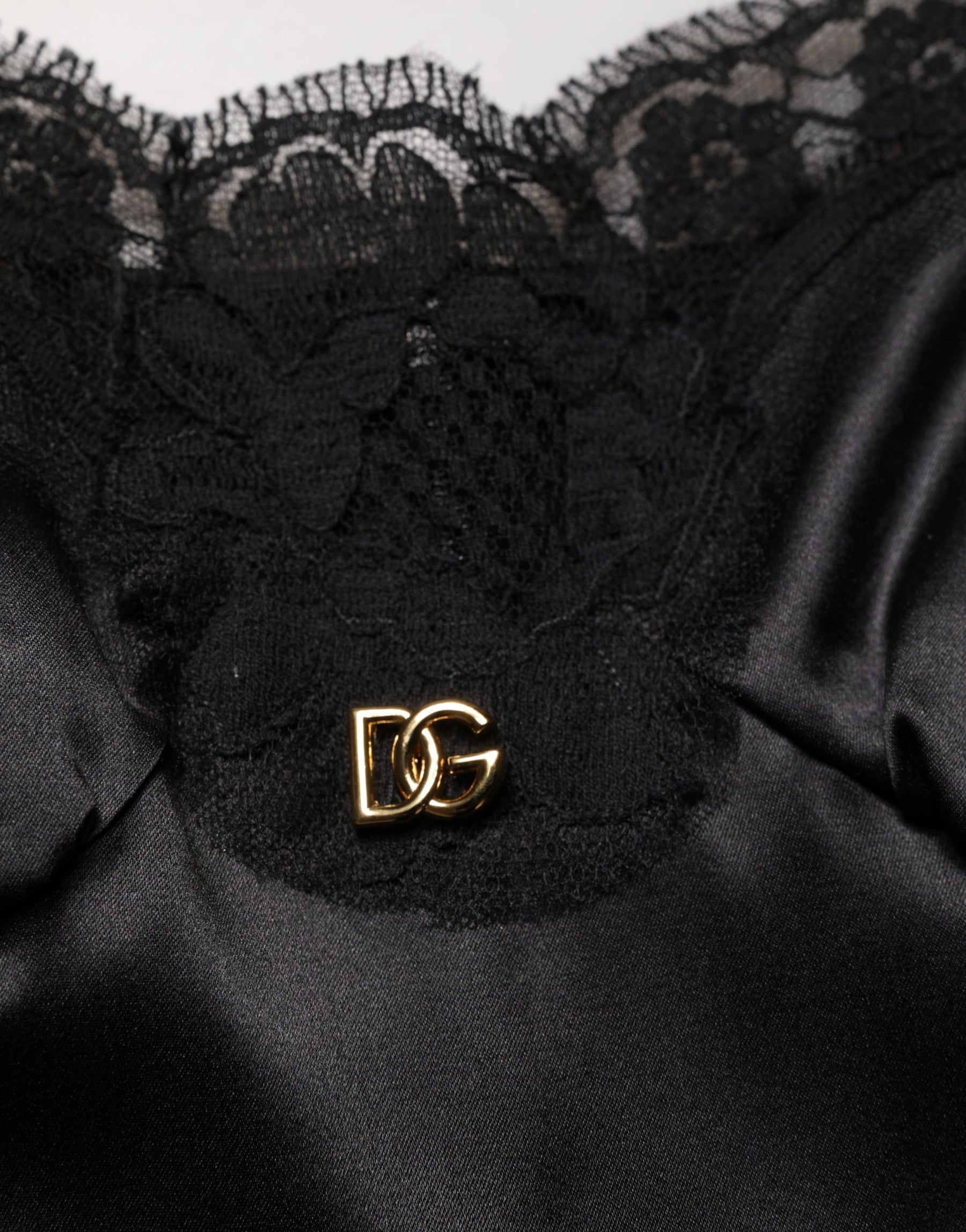 Dolce & Gabbana Black Silk Satin Lace Sleeveless Mini Dress | Regal Royce