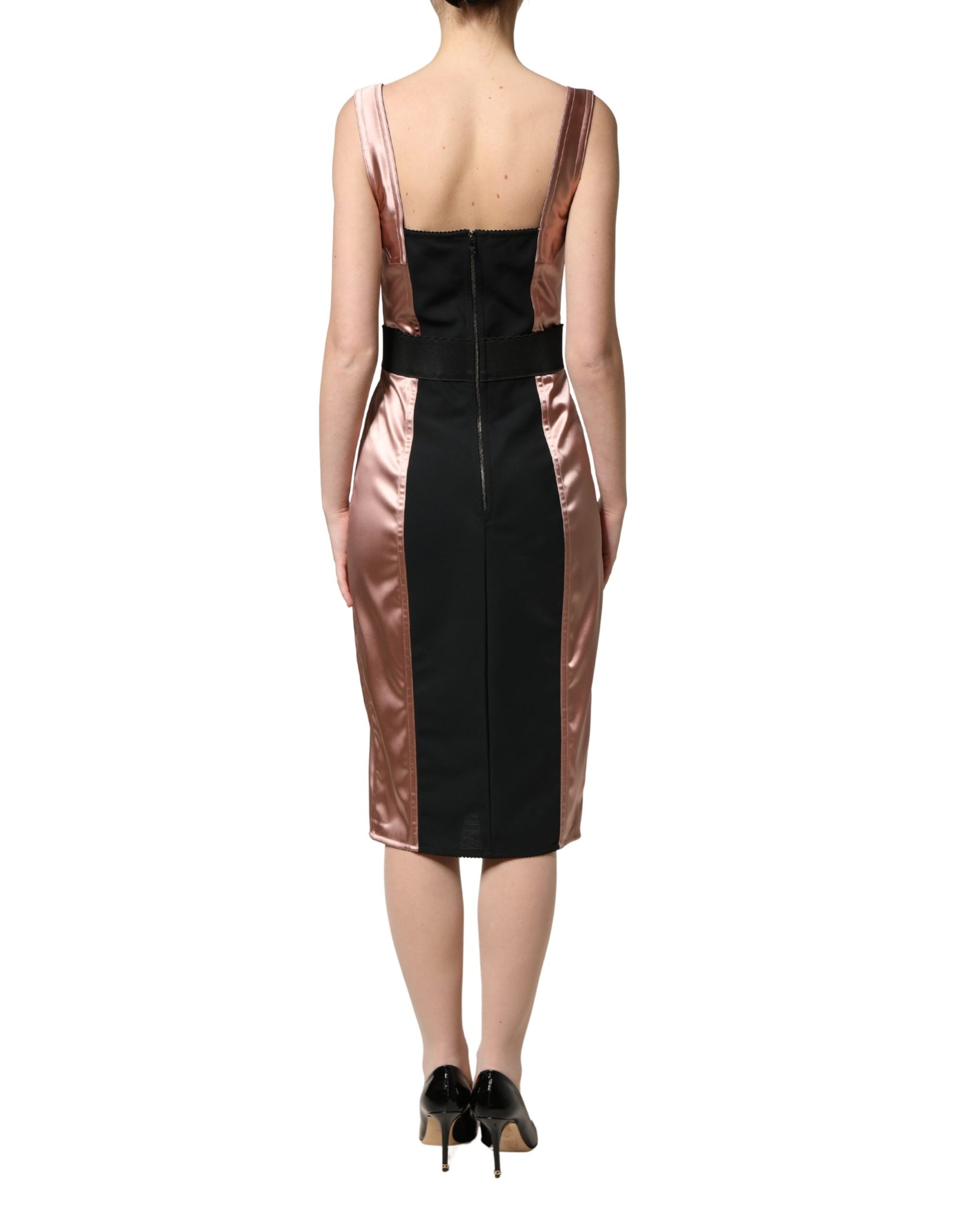 Dolce & Gabbana Pink Satin Sweetheart Sheath Corset Midi Dress | Regal Royce