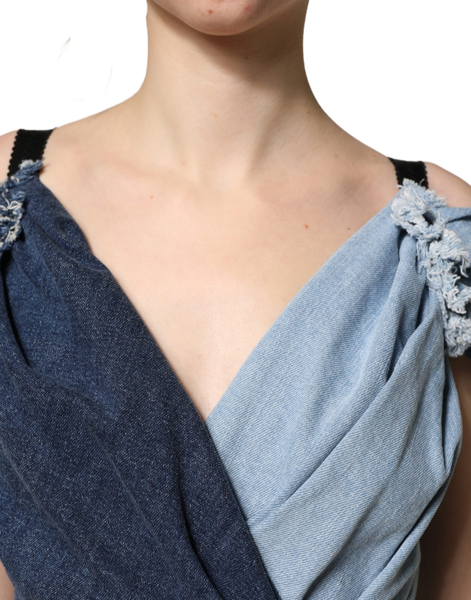 Dolce & Gabbana Blue Cotton Patchwork Denim Mini Sheath Dress | Regal Royce
