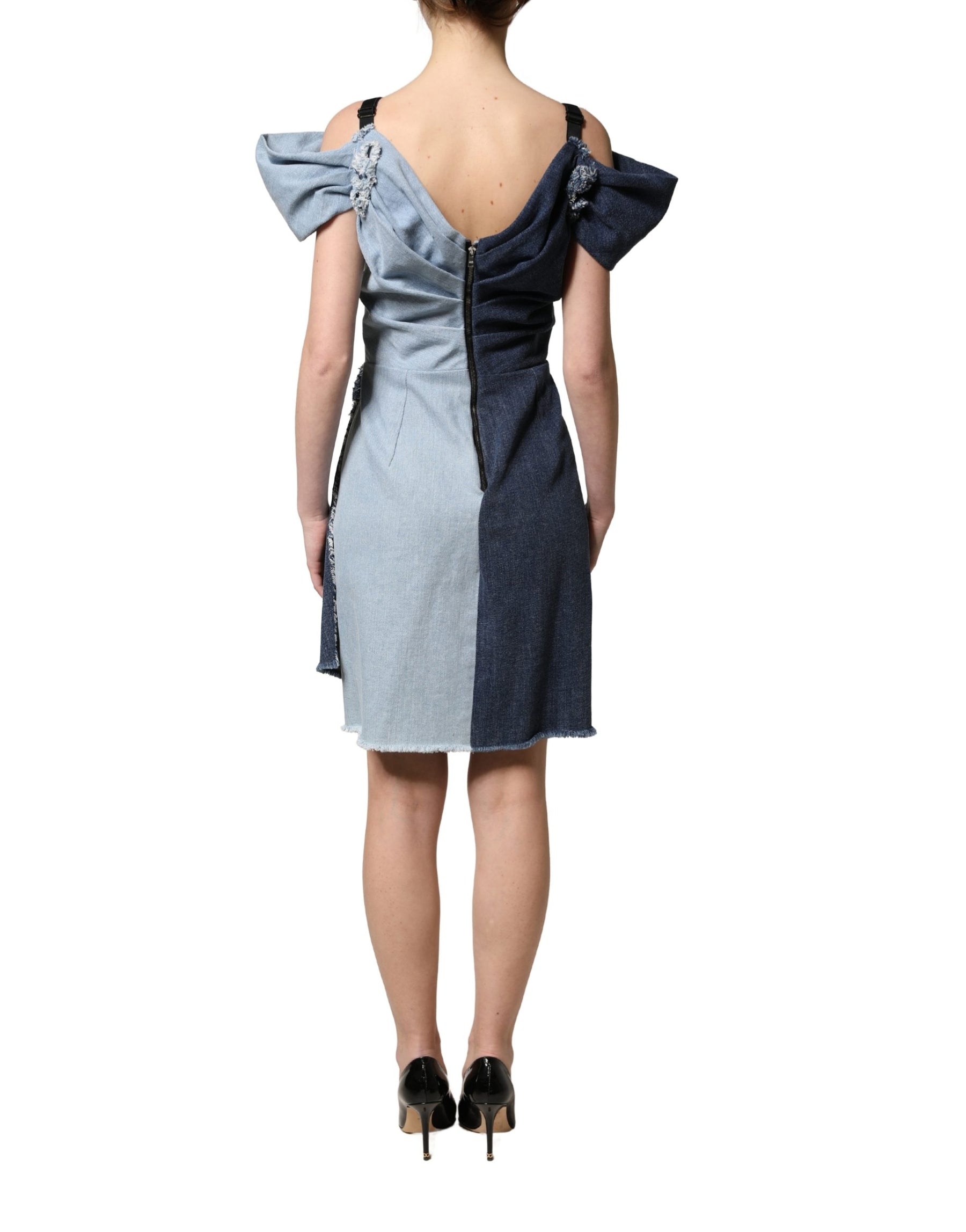 Dolce & Gabbana Blue Cotton Patchwork Denim Mini Sheath Dress | Regal Royce