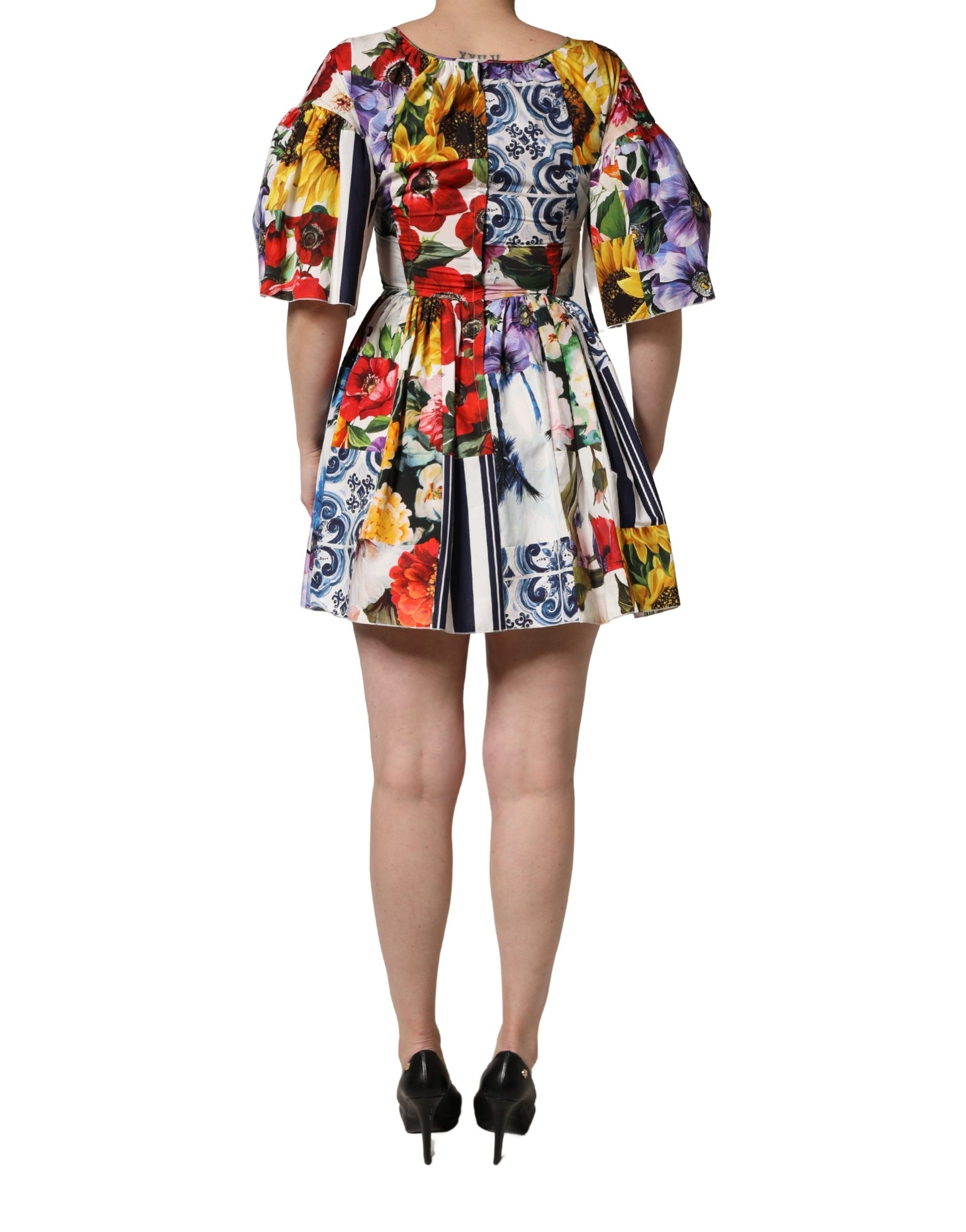 Dolce & Gabbana Multicolor Patchwork Cotton Poplin Mini Dress | Regal Royce