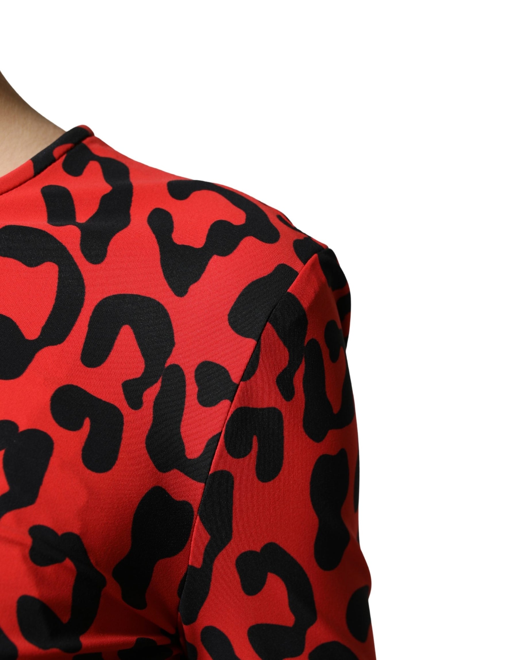 Dolce & Gabbana Red Leopard Print Long Sleeves Midi Dress | Regal Royce