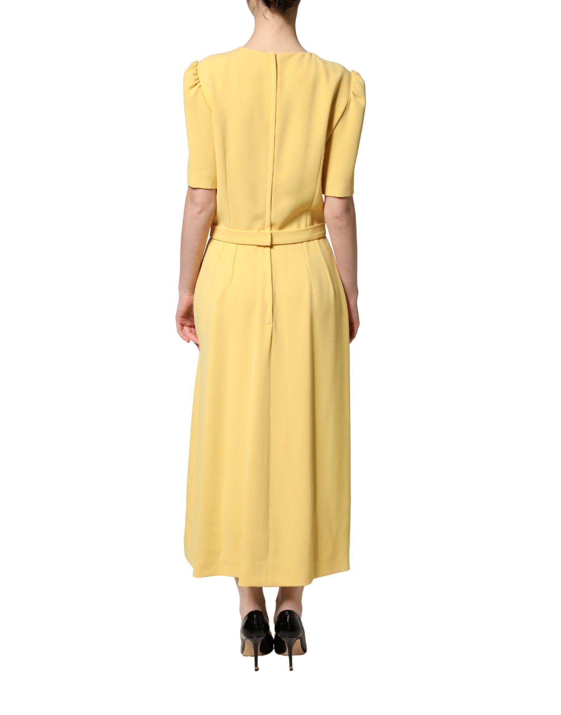 Dolce & Gabbana Yellow Short-Sleeved Crew Neck Midi Dress | Regal Royce