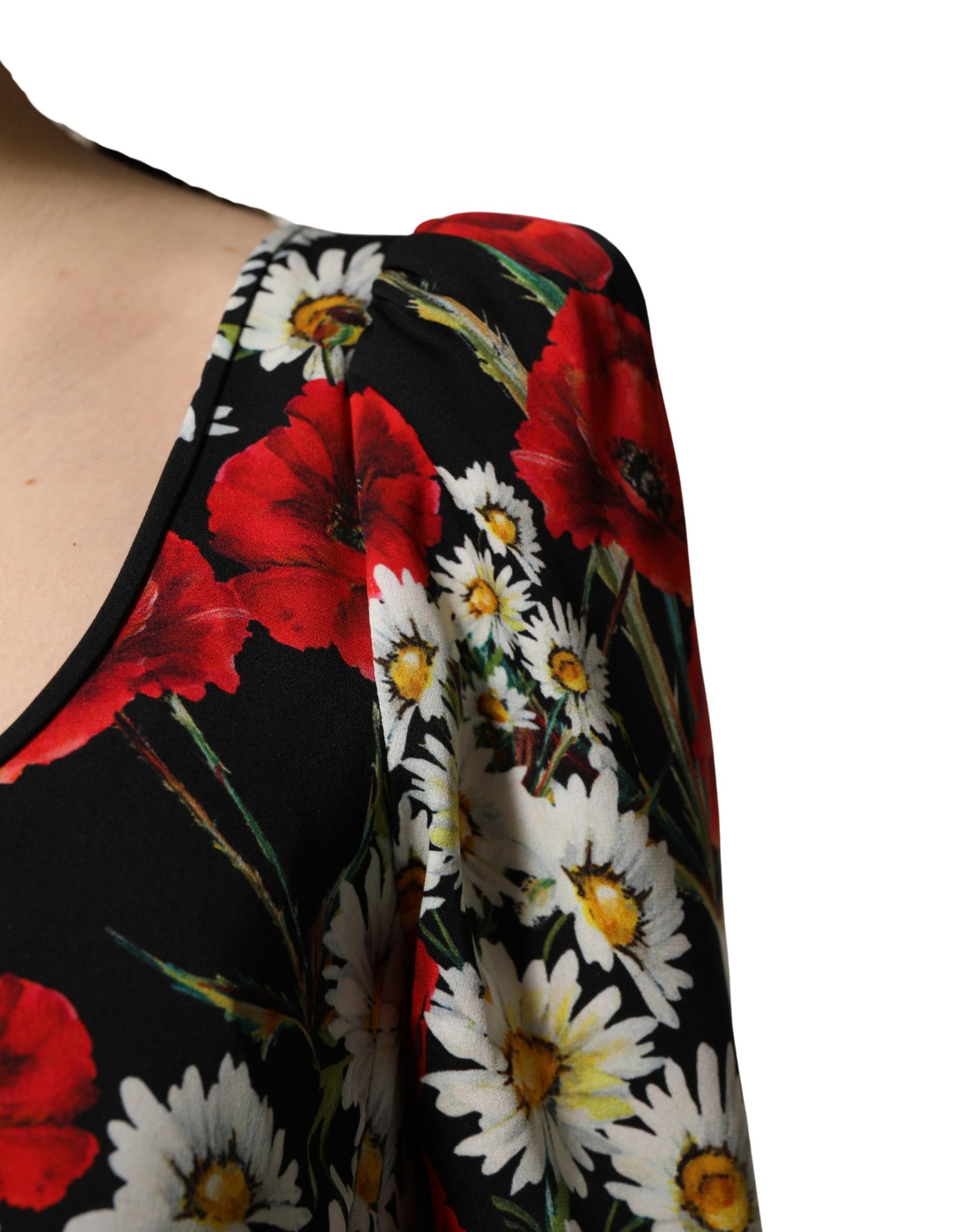 Dolce & Gabbana Black Floral Silk Long Sleeves Gown Dress | Regal Royce
