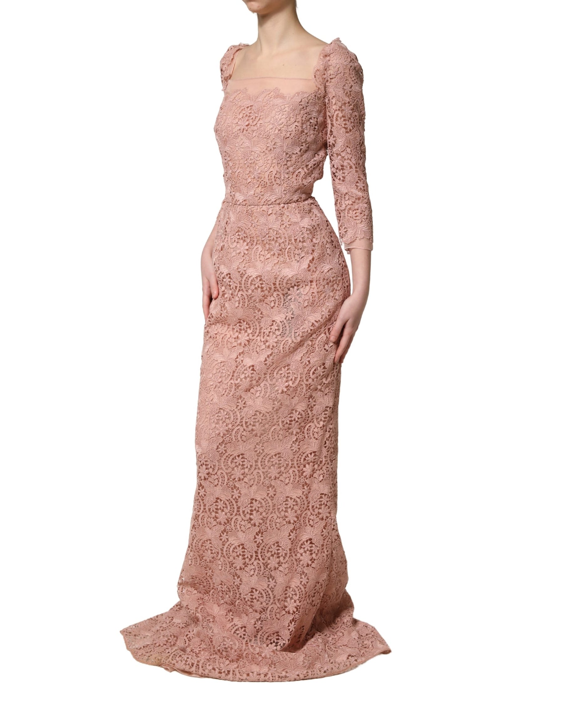 Dolce & Gabbana Pink Lace Long-Sleeved Evening Gown Dress | Regal Royce
