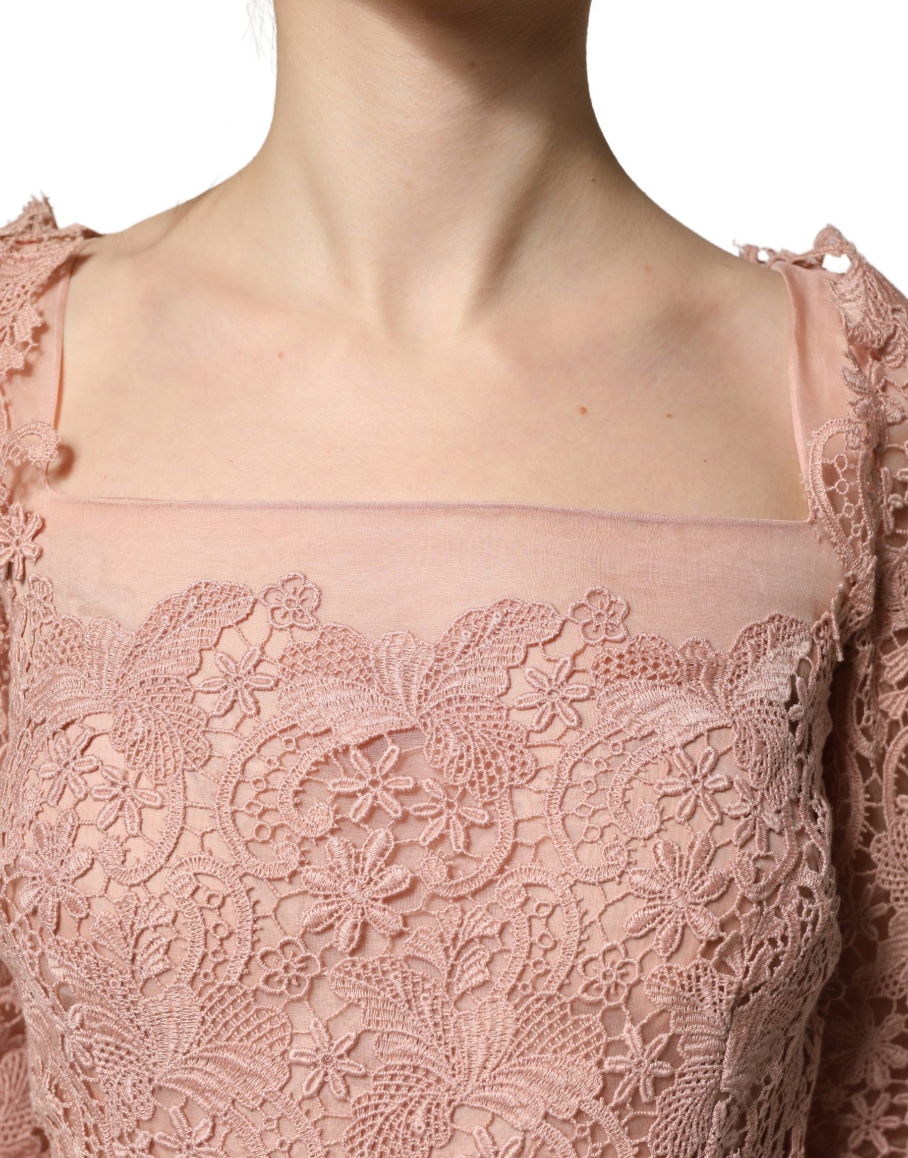 Dolce & Gabbana Pink Lace Long-Sleeved Evening Gown Dress | Regal Royce