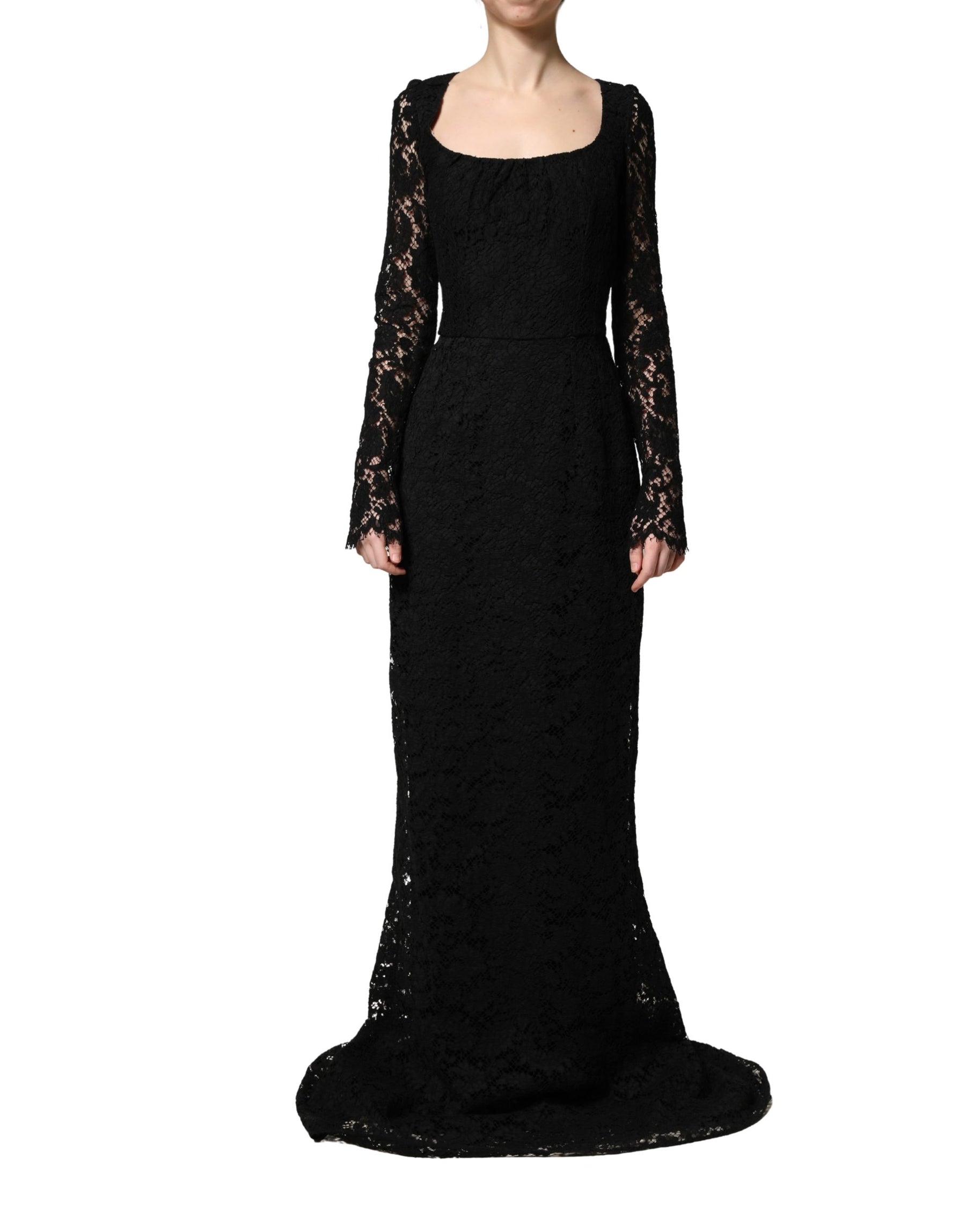Dolce & Gabbana Black Lace Square Neck LongSleeve Maxi Dress | Regal Royce