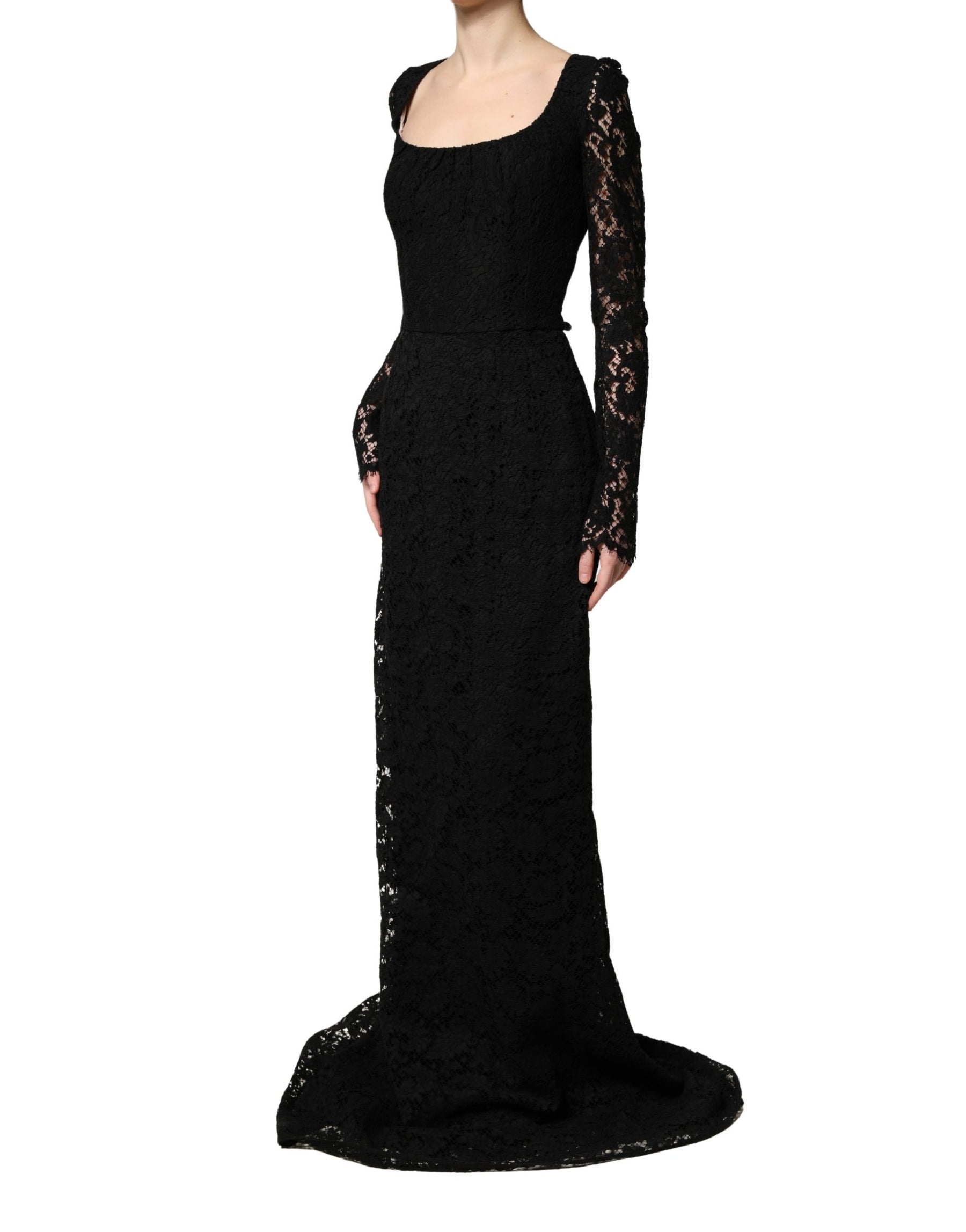 Dolce & Gabbana Black Lace Square Neck LongSleeve Maxi Dress | Regal Royce