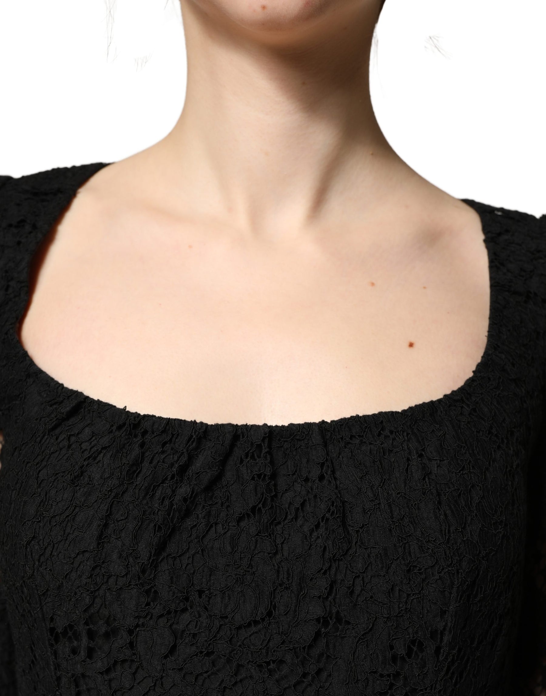 Dolce & Gabbana Black Lace Square Neck LongSleeve Maxi Dress | Regal Royce