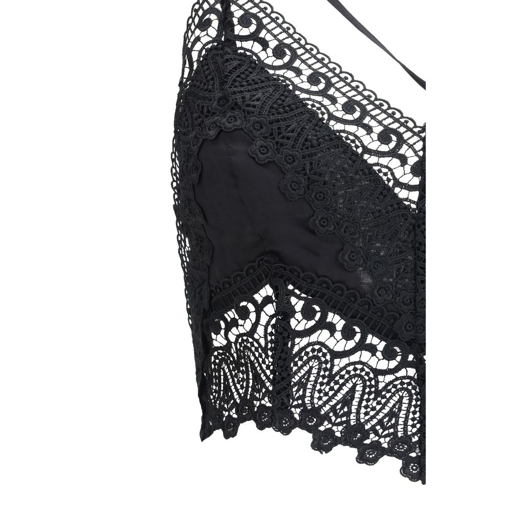 Charo Ruiz Black Cotton Sleeveles T-Shirt | Regal Royce