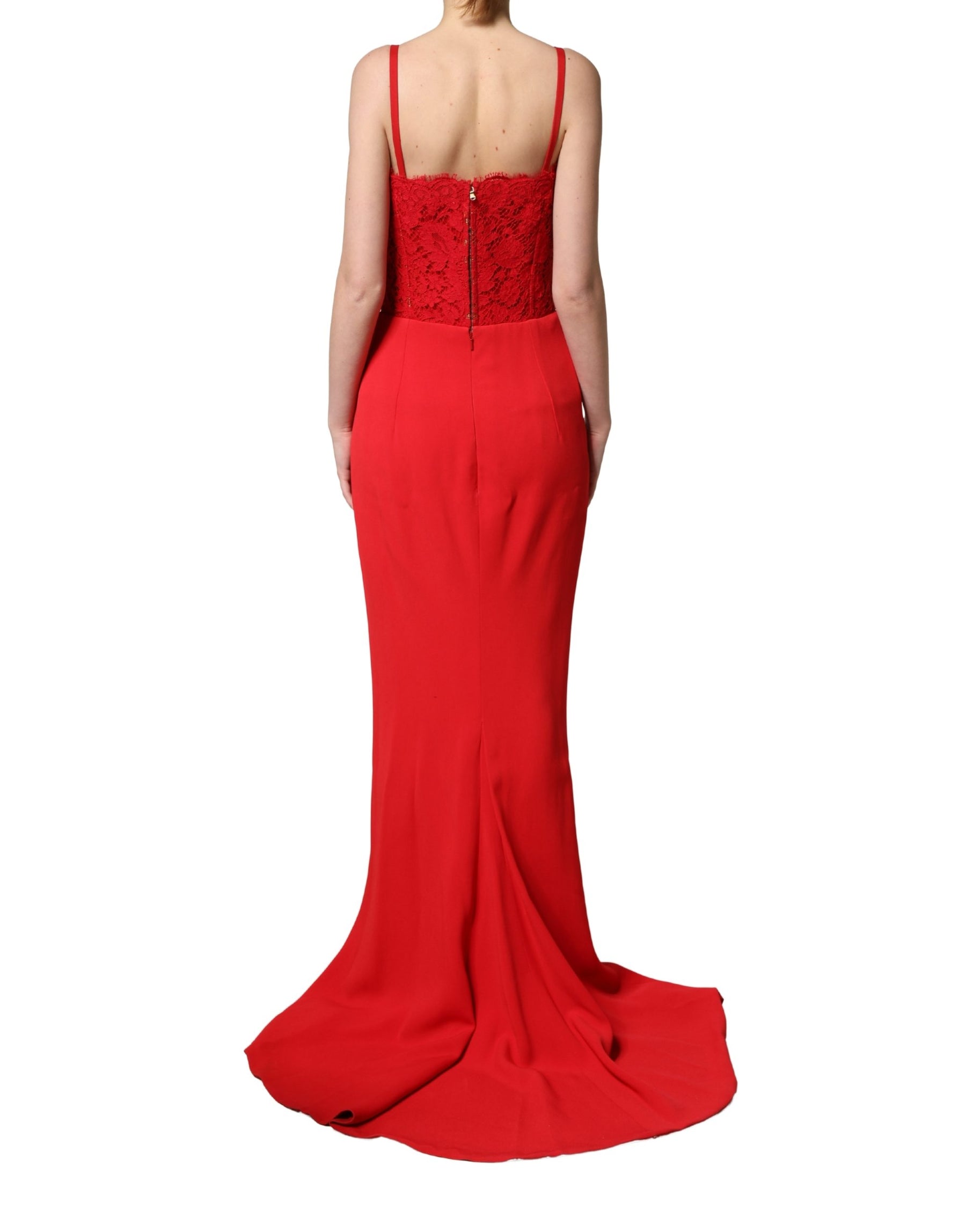 Dolce & Gabbana Red Corset Lace Bodice Draped Long Gown Dress | Regal Royce