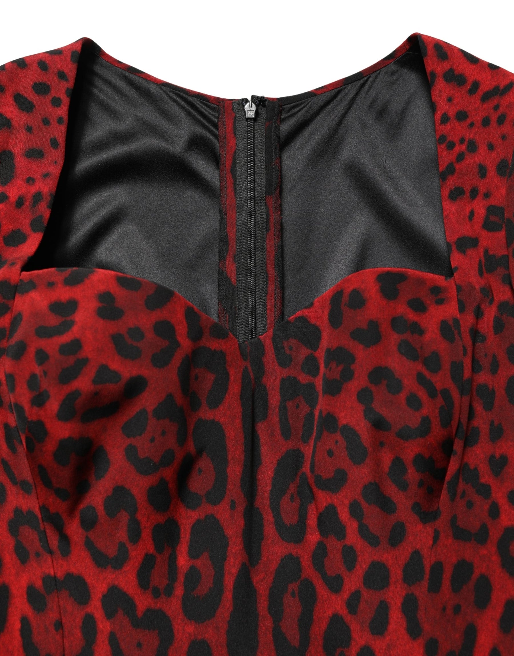 Dolce & Gabbana Red Leopard Print Sheath Long Sleeve Dress | Regal Royce