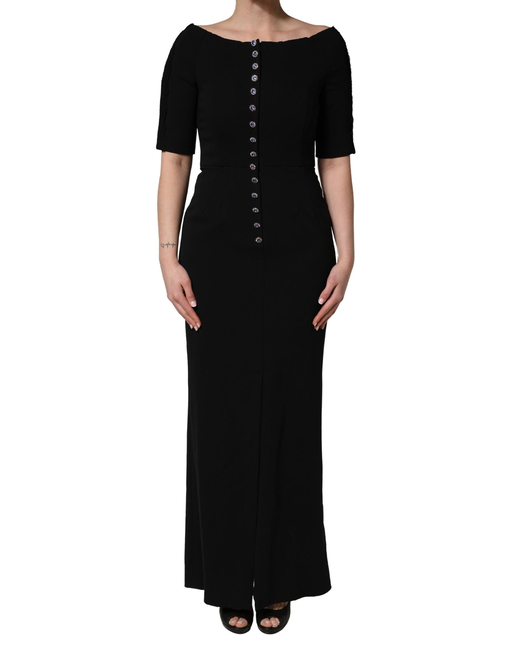 Dolce & Gabbana Black Silk Button Bodice Sheath Maxi Dress | Regal Royce