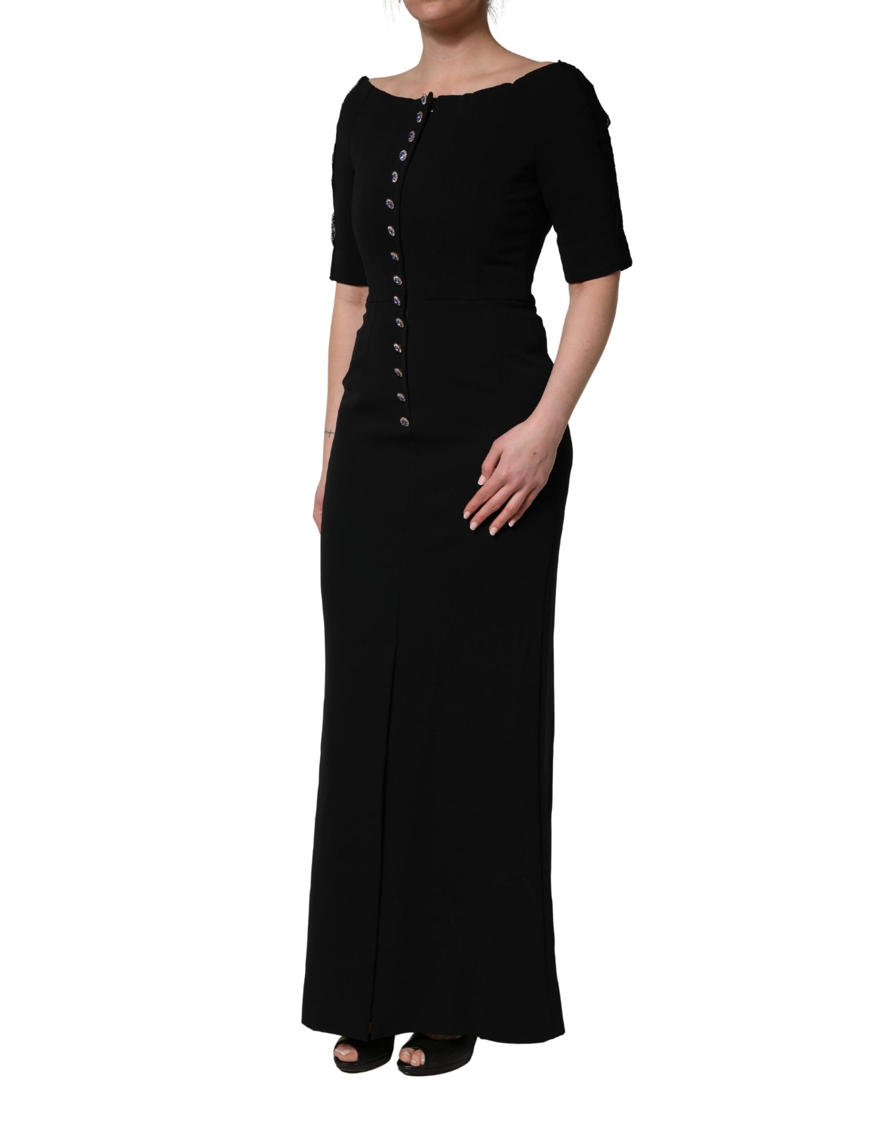 Dolce & Gabbana Black Silk Button Bodice Sheath Maxi Dress | Regal Royce