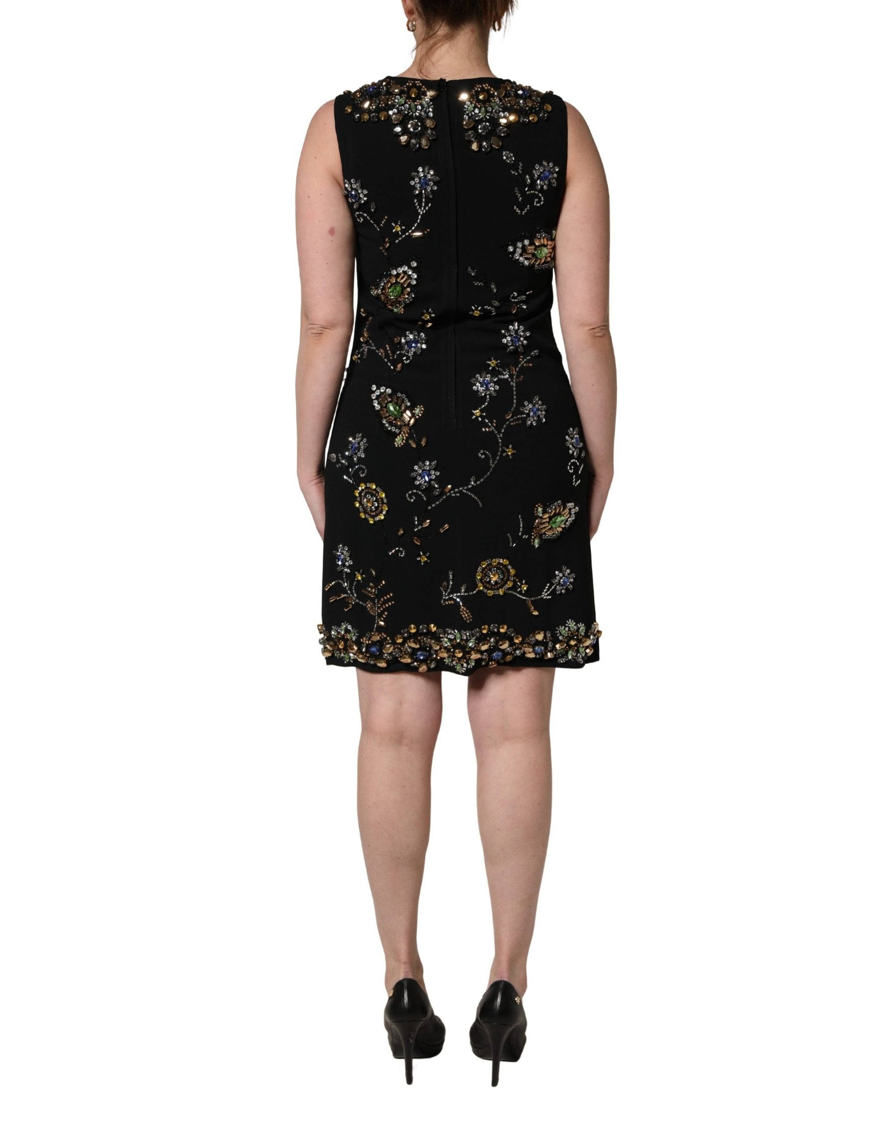 Dolce & Gabbana Black Sleeveless Floral Bead Embellishments Dress | Regal Royce
