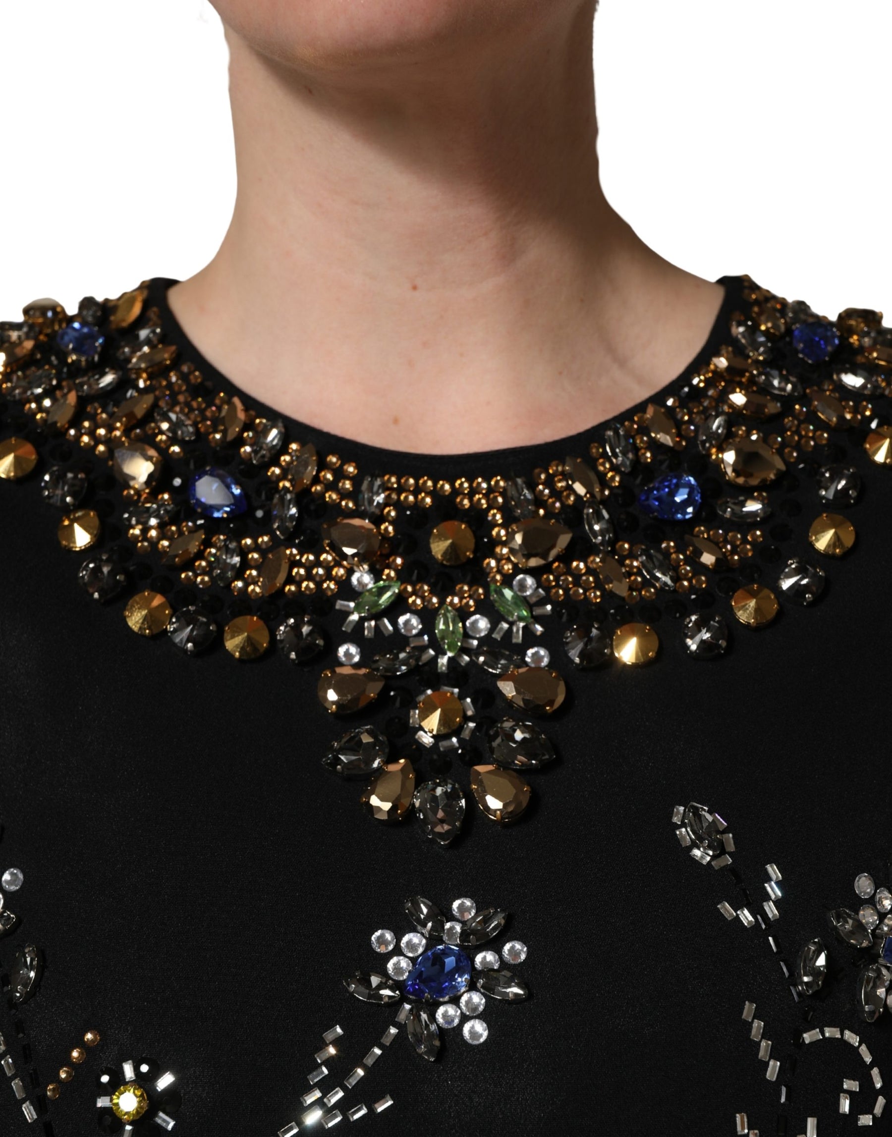 Dolce & Gabbana Black Sleeveless Floral Bead Embellishments Dress | Regal Royce