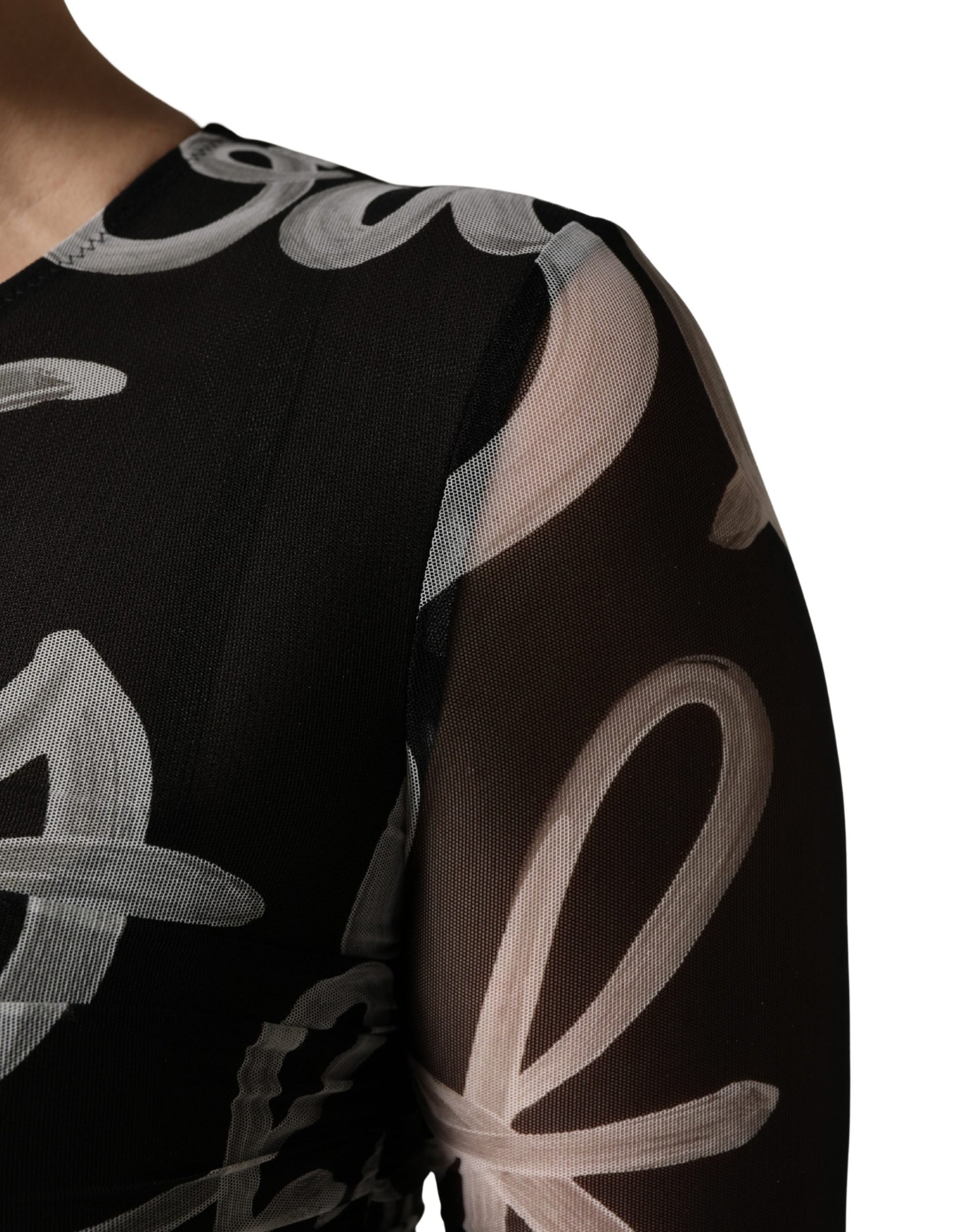 MSGM Black White Long Sleeve Printed Mini Dress | Regal Royce