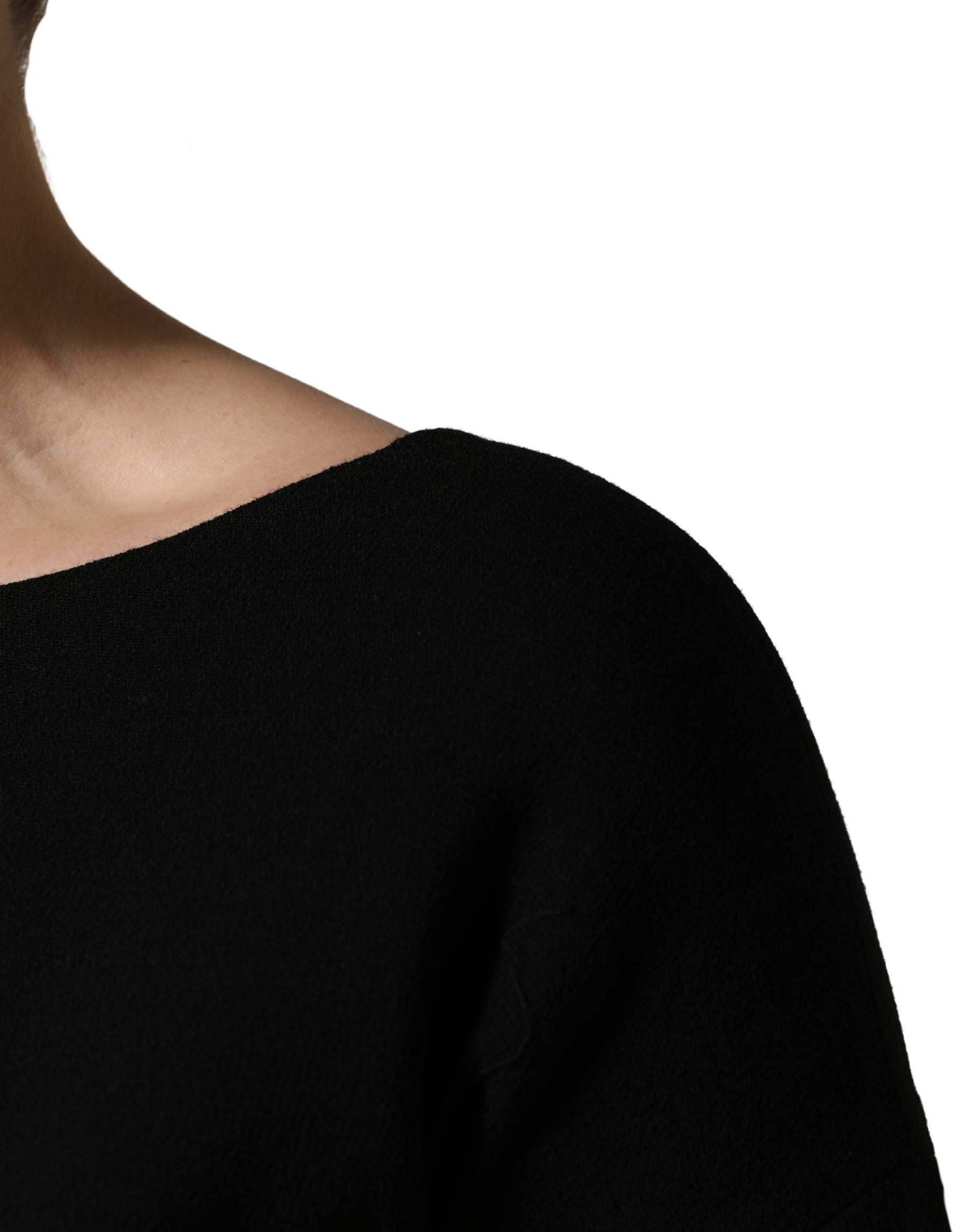 Dolce & Gabbana Black Wool Crepe Long Sleeves Midi Dress | Regal Royce