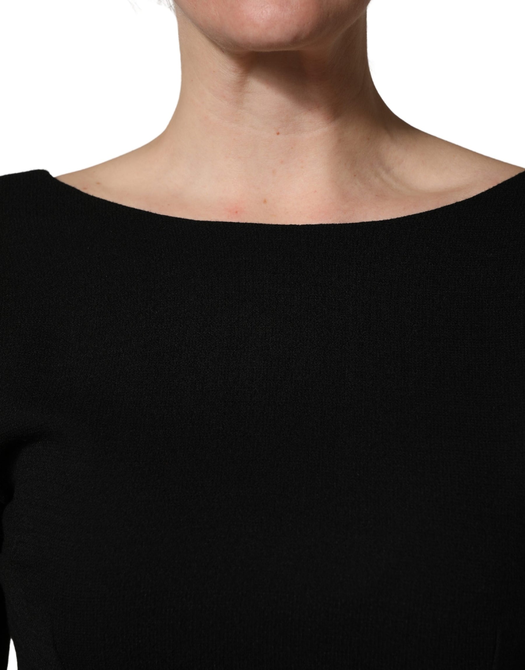 Dolce & Gabbana Black Wool Crepe Long Sleeves Midi Dress | Regal Royce