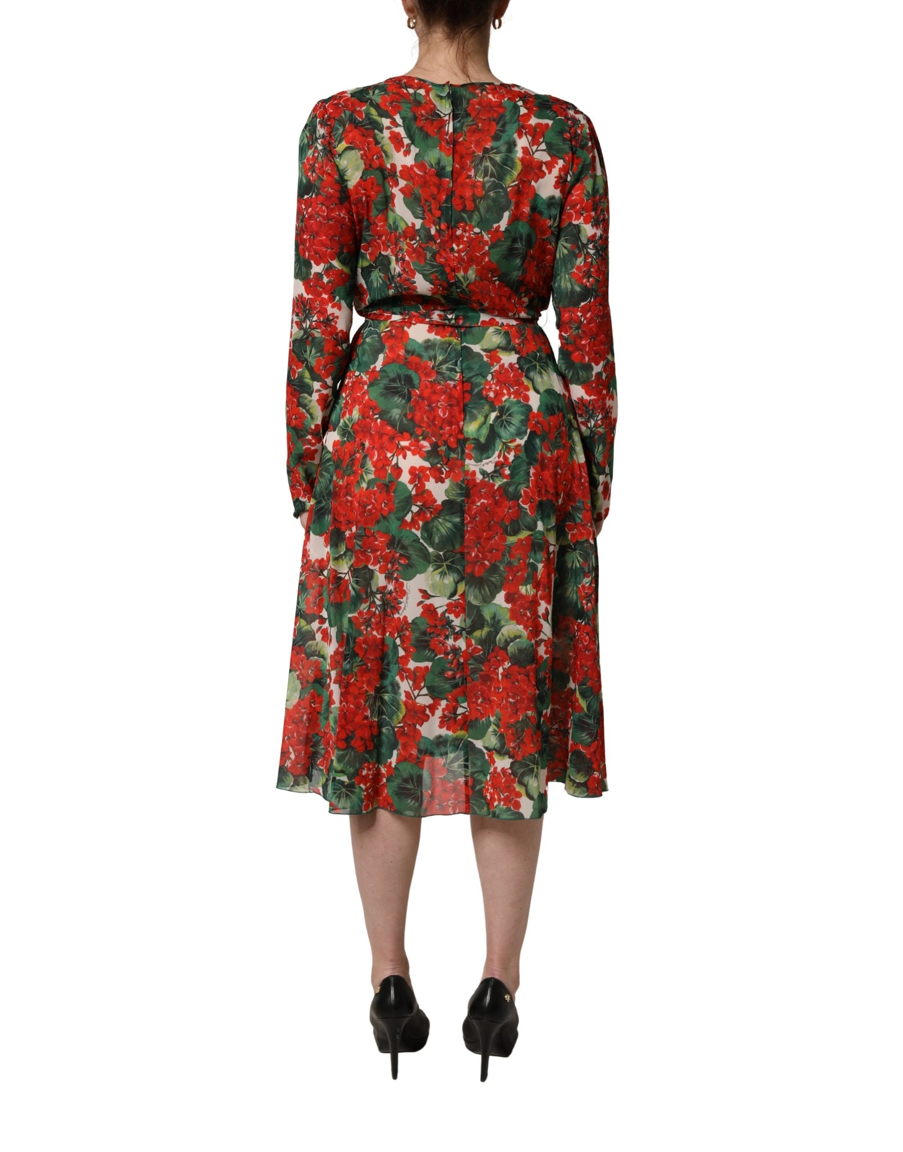 Dolce & Gabbana Multicolor Floral Long Sleeves V-neck Dress | Regal Royce