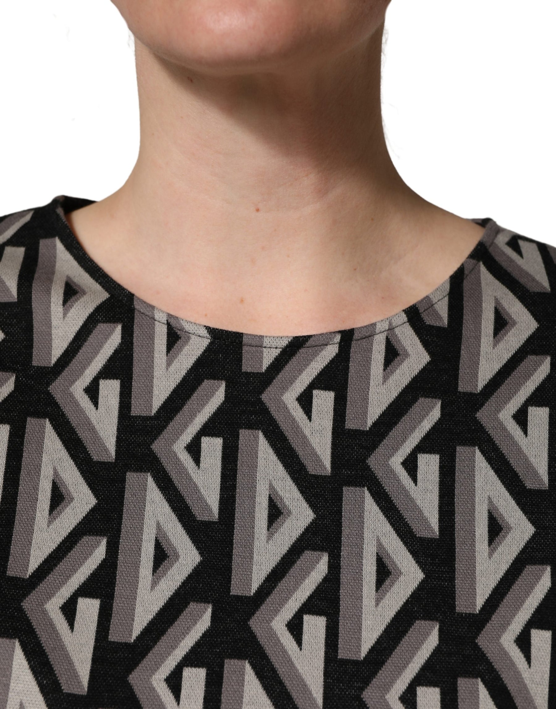 Dolce & Gabbana Black Logo Print Cotton Knee Length Dress | Regal Royce