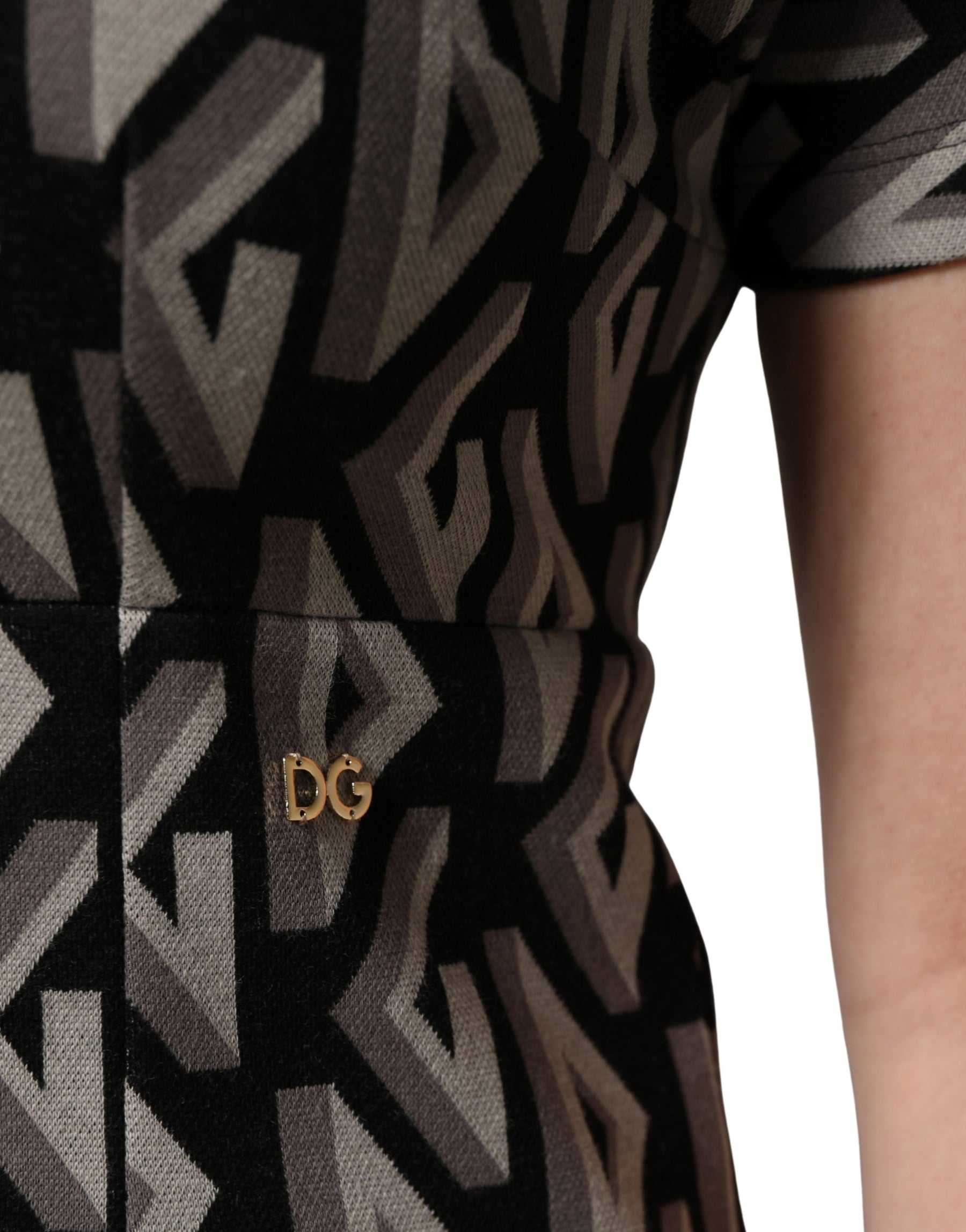 Dolce & Gabbana Black Logo Print Cotton Knee Length Dress | Regal Royce