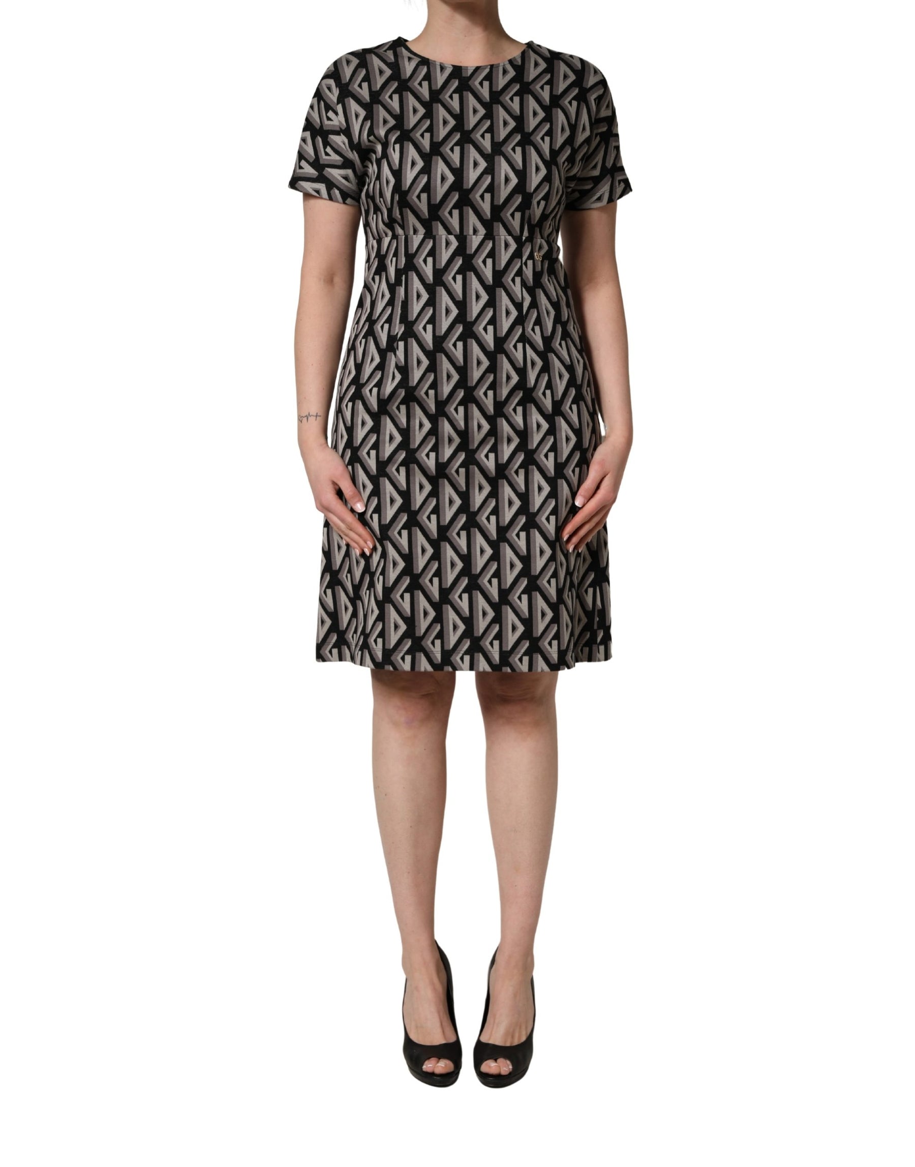 Dolce & Gabbana Black Logo Print Cotton Knee Length Dress | Regal Royce